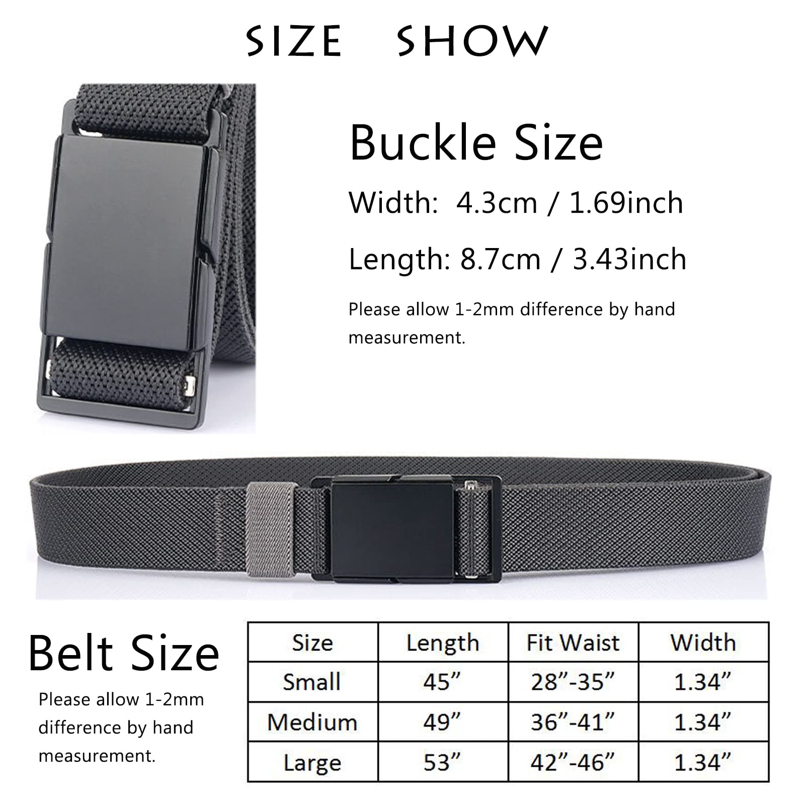 Herren-Stretch-Gürtel, Schnellverschluss, magnetische Schnalle, elastisches Gurtband, Sport, Arbeit, Golfgürtel für Herren, 3,4 cm breit