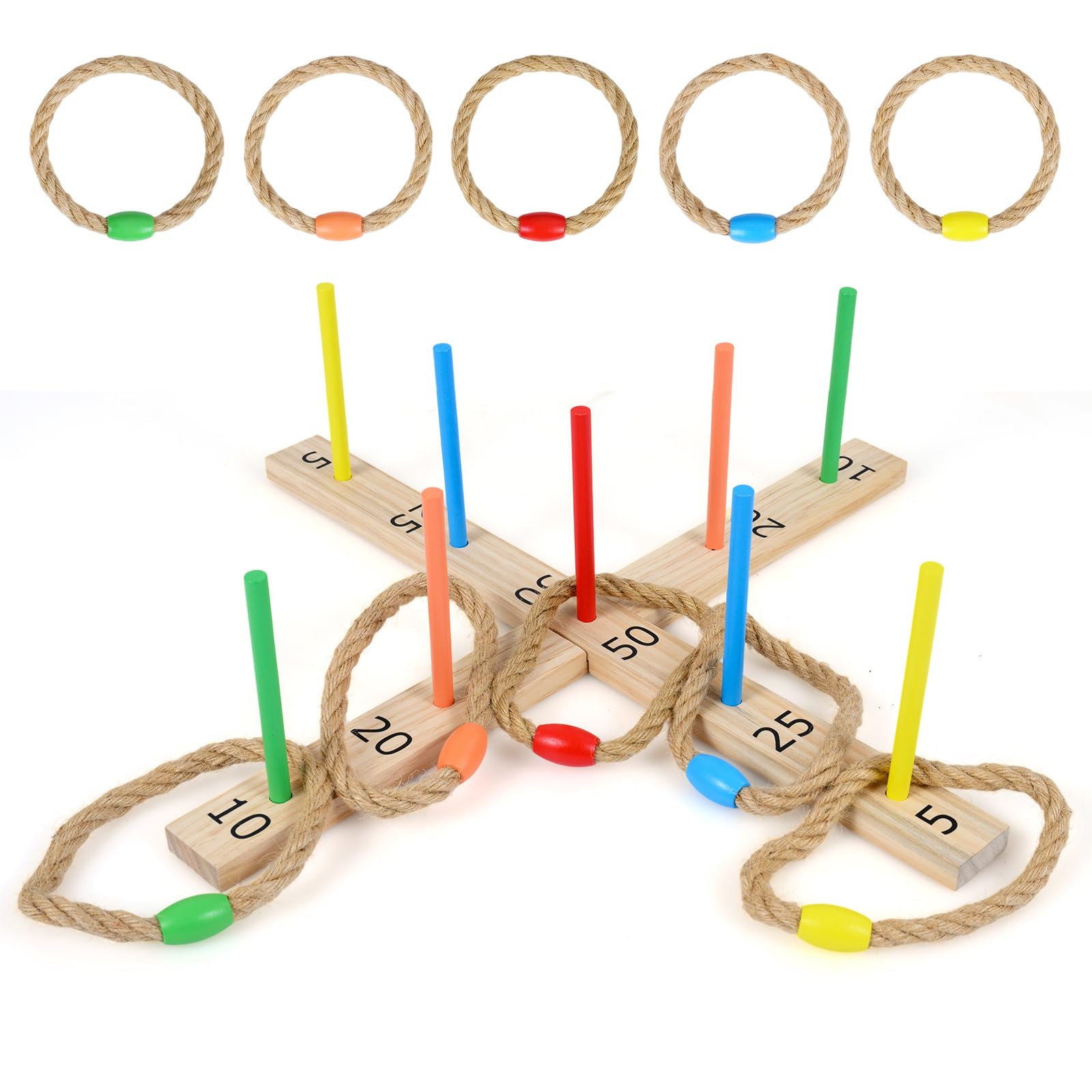 COSTWAY Gioco da Lancio degli Anelli per Bambini e Adulti, Legno Massello