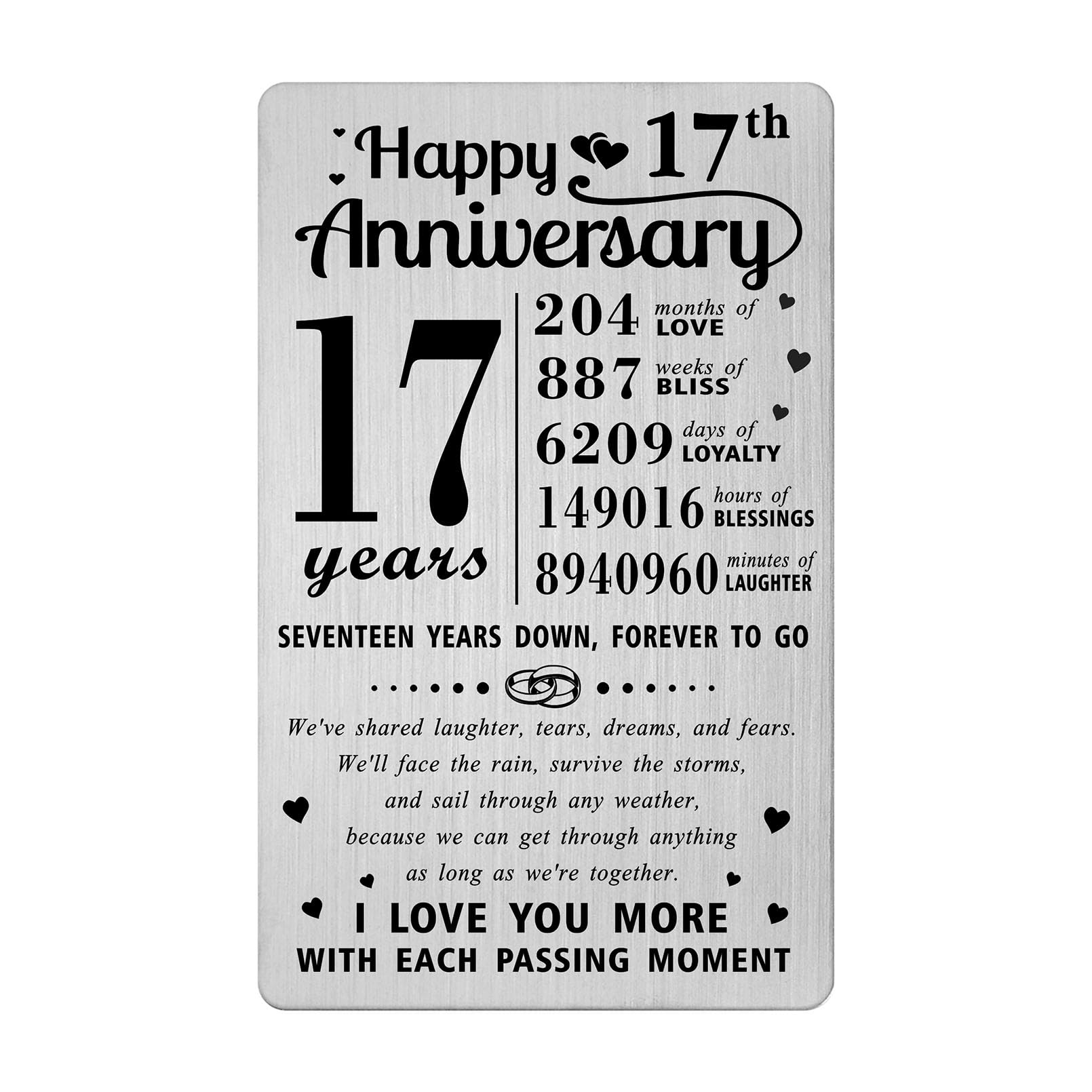 Richesele 17th Anniversary Card, Happy 17 Year Wedding Anniversary Wallet Card