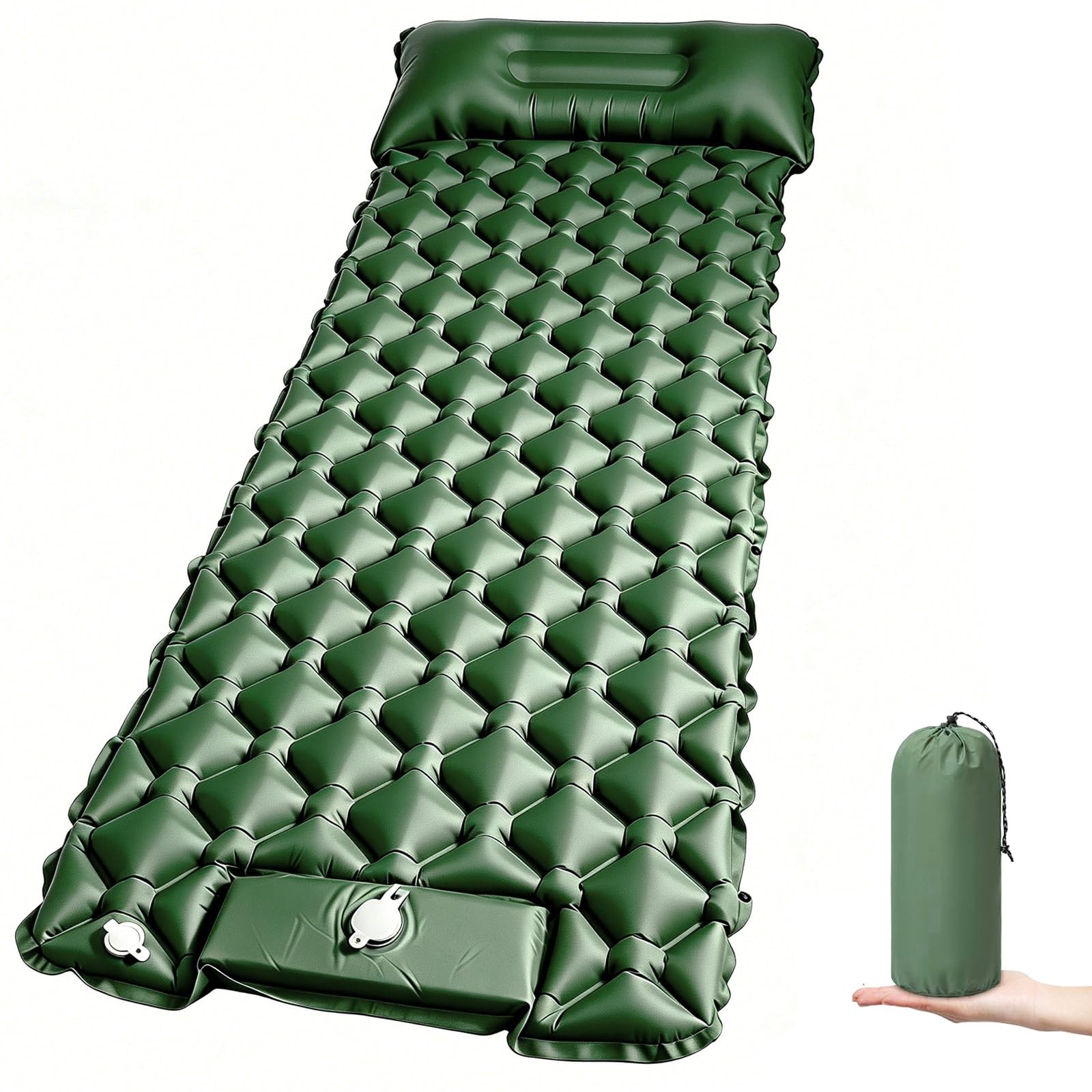 Sleeping Pad for Camping, Self Inflating Camping Mattress Built-in Foot Pump, Ultralight Waterproof Inflatable Sleep Pad for Backpacking Hiking Tent Travel, Compact Air Mattress with Carry Bag (Green)