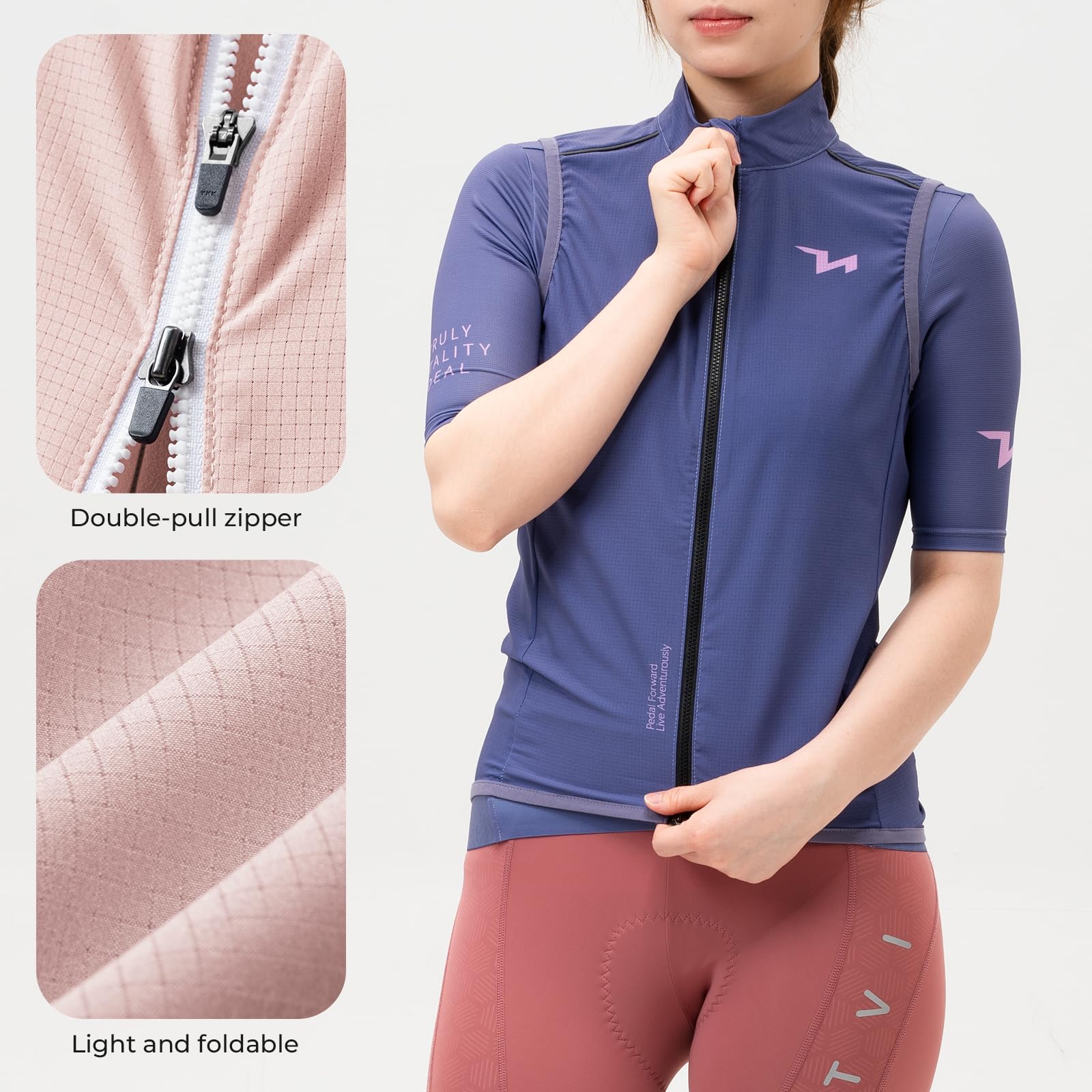 ROCKBROS TVI Gilet de Cyclisme Femme, Gilet Sans Manches Vélo, Veste Coupe-Vent Légère Respirant pour VTT Randonnée, Course à Pied, Golf