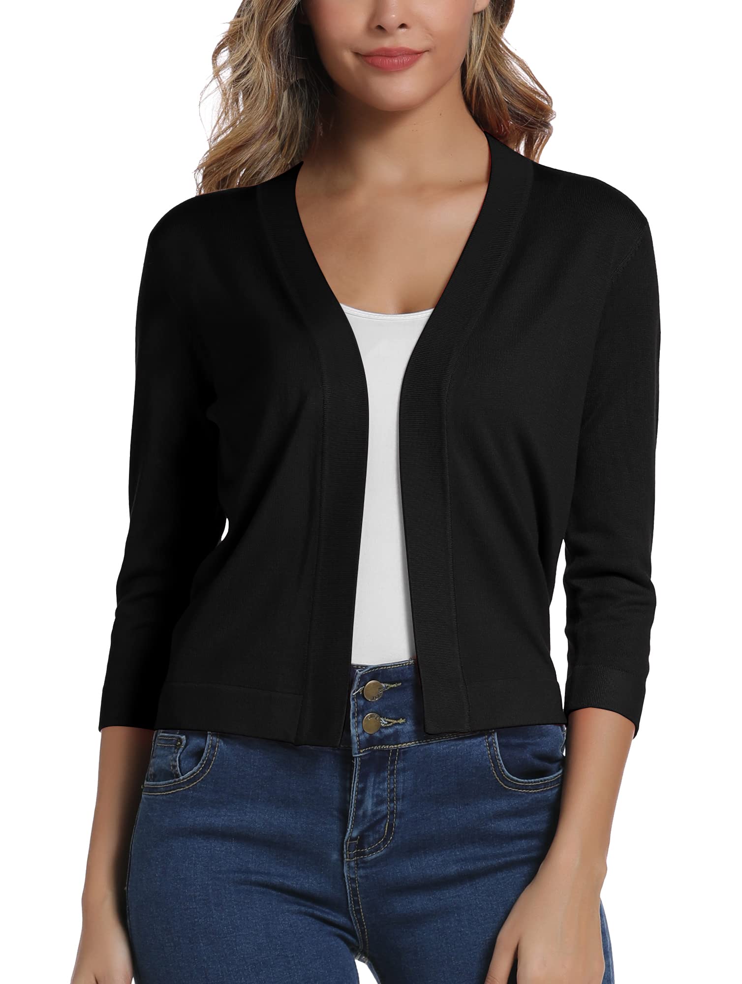 EXCHIC Femmes élégant Manches 3/4 Ouvert Devant Boléros Cardigan Gilet