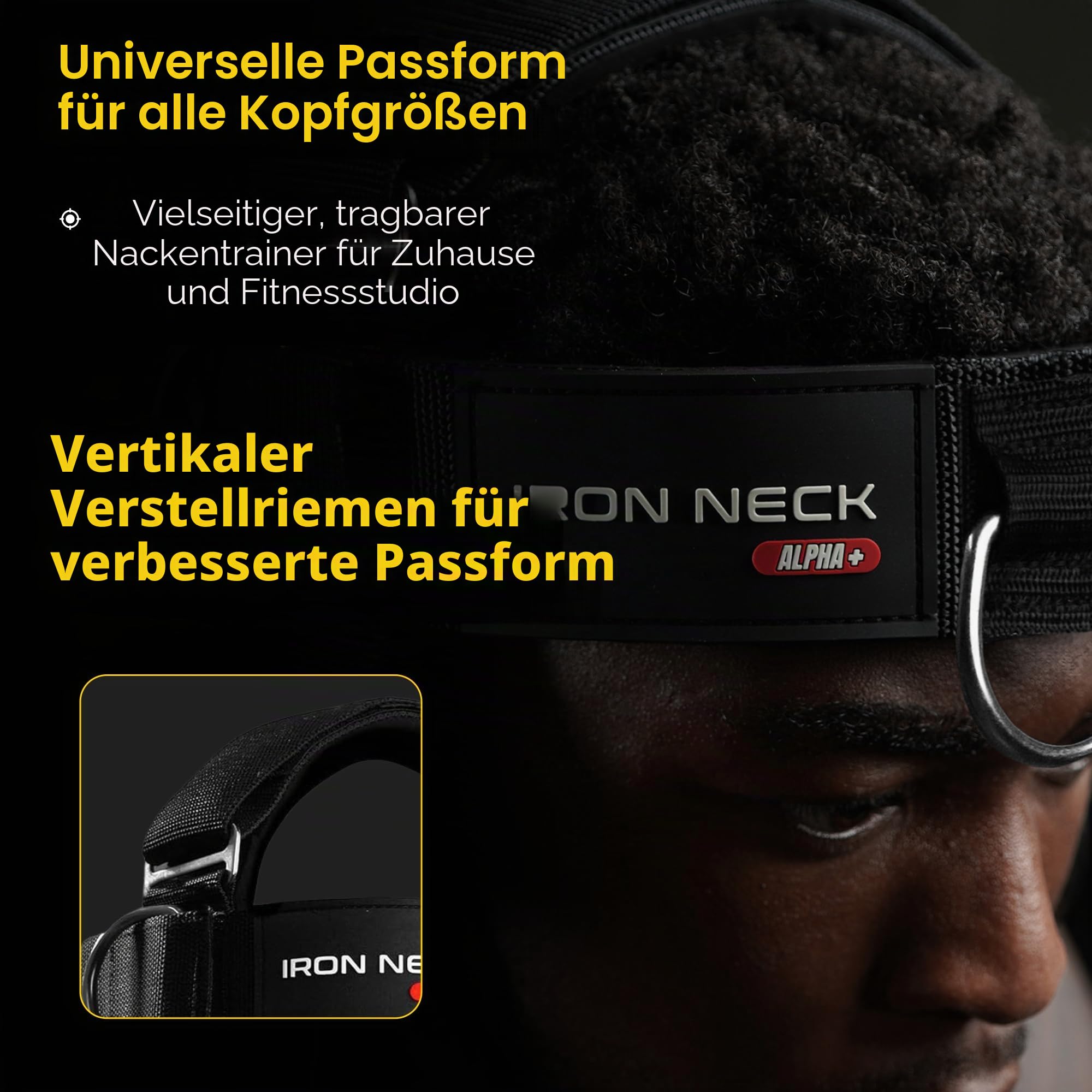 Iron Neck Nackentrainer, Stärker und Trainer mit verstellbarem Kopf- und Kinnriemen, vielseitig, tragbares Kopfgeschirr für Gewichtheben, Heim- und Fitnessstudio