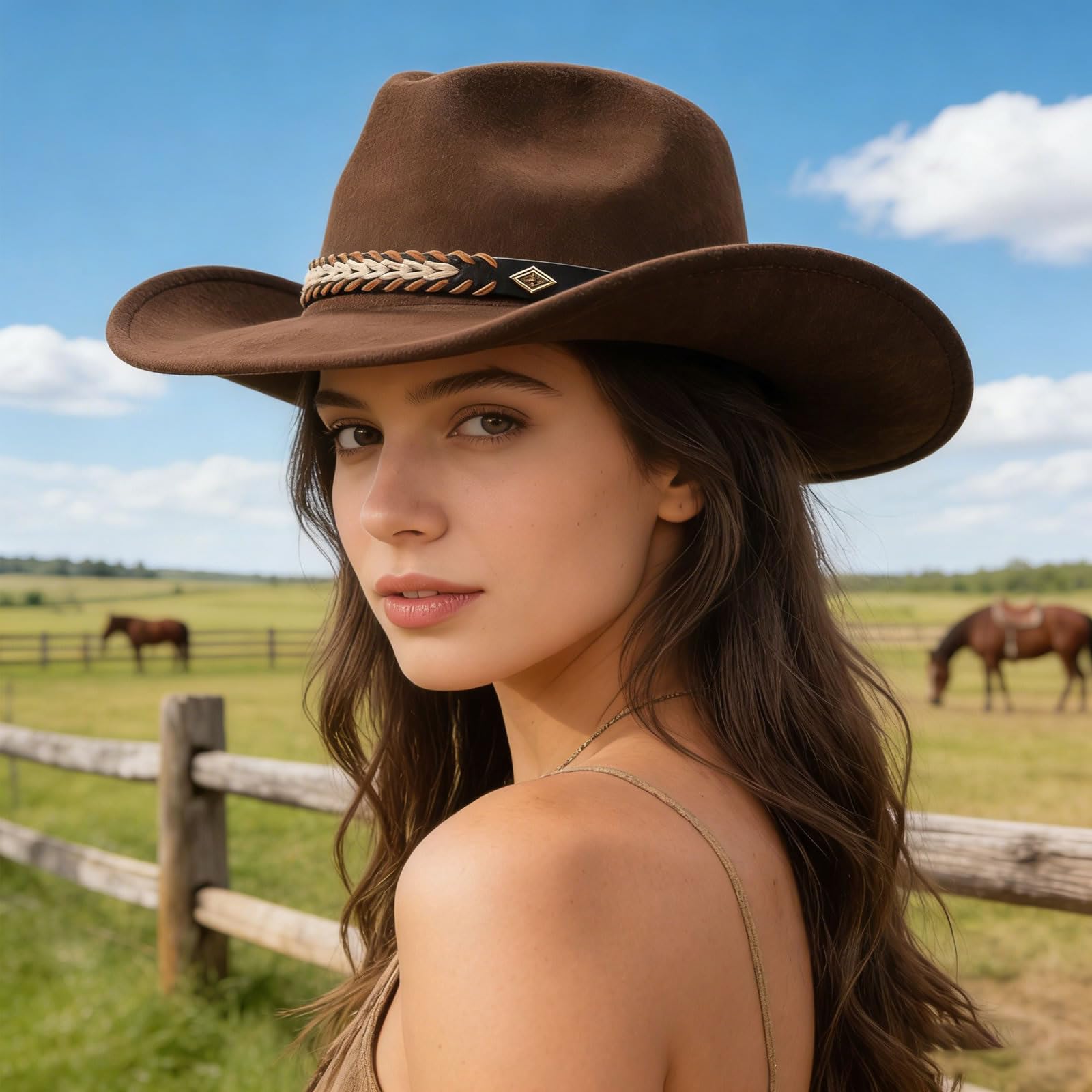 MYKAGS Chapeau de Cowboy Unisexe en Feutre à Large Bord et Taille Ajustable, adapté aux Tenues en Jean et aux activités de Plein air (Marron café)