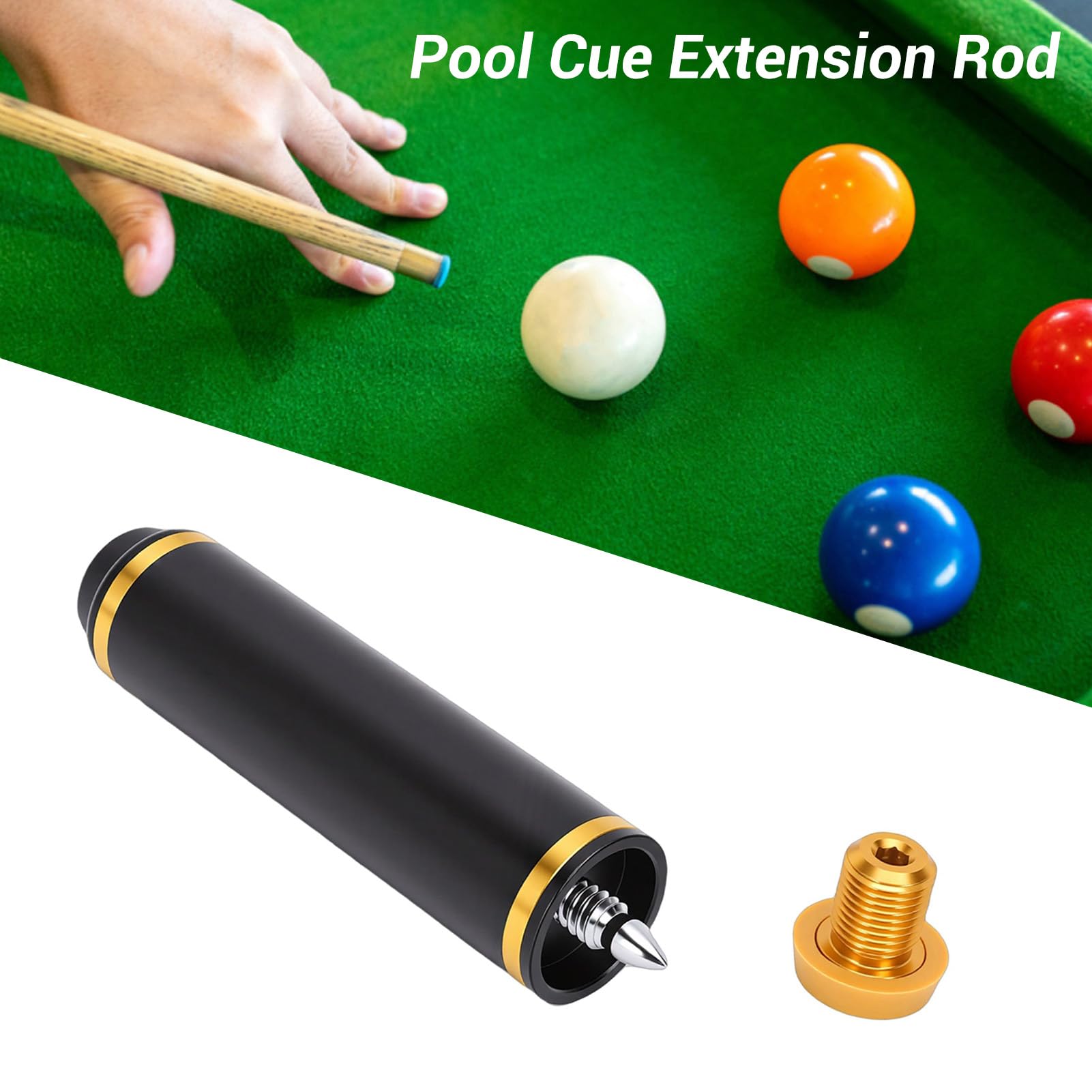 SIXRUN Pool Cue Extension Rod, Bacchetta da Biliardo in Lega di Alluminio con Forte Blocco Rotazionale per Stecche da 9 Ball