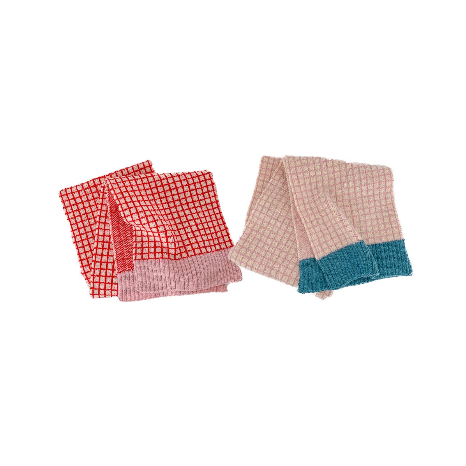 Cntqiang Winter Scarfs for Kids Knitted Plaid Scarves Thicken Warm Children Shawl Neckerchief 2Pcs (B)