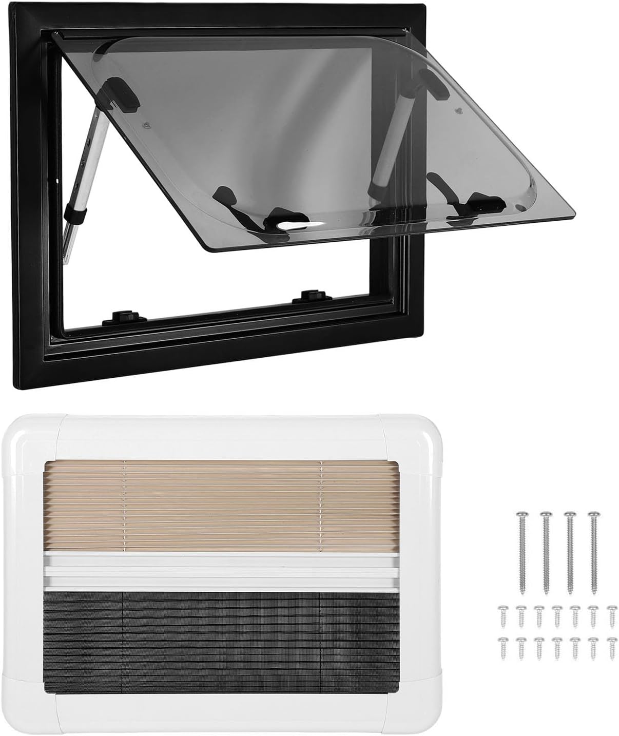 RV Push Out Window Double Layer Acrylic Glass, Aluminum Alloy Frame, 21.65x19.68in -, Net Privacy Curtain, Ideal for Camper and Caravan