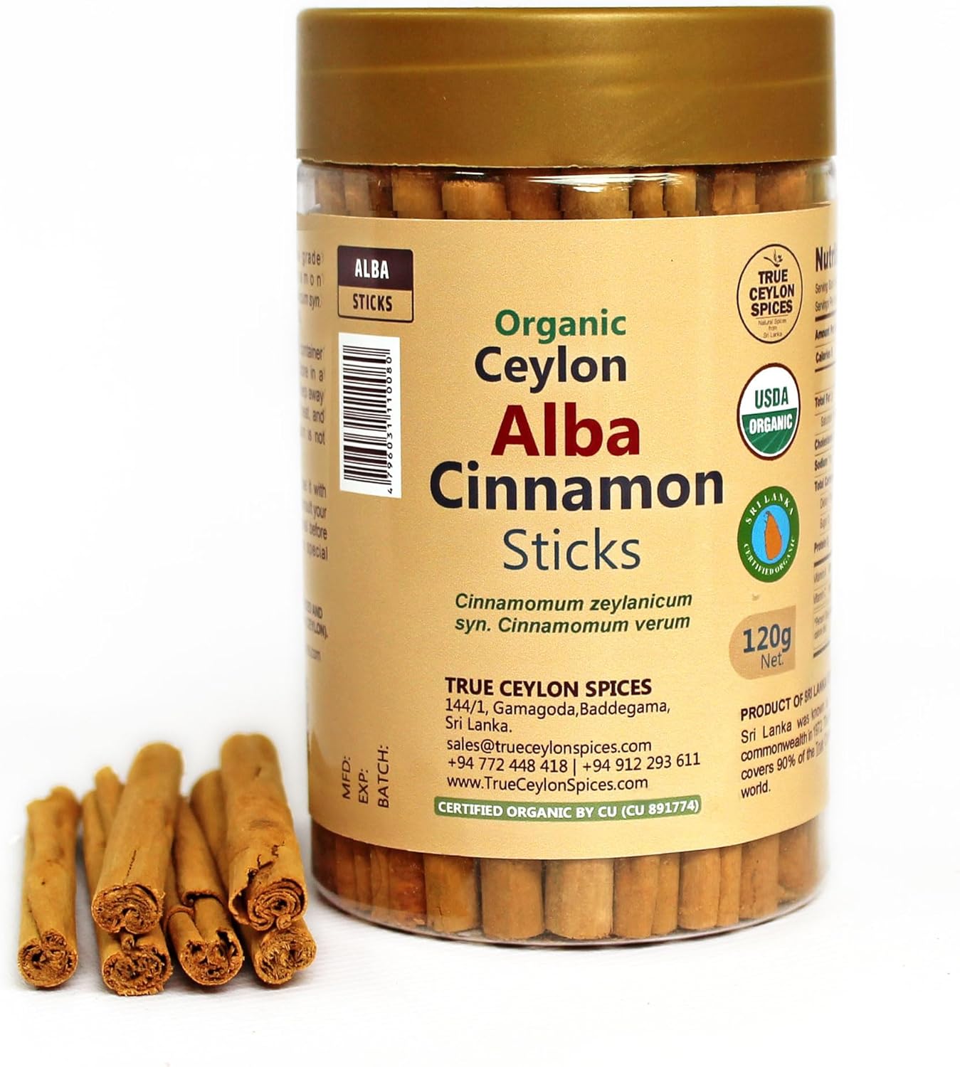 True Ceylon Alba Cinnamon Sticks, Inner Bark Only, Sell by