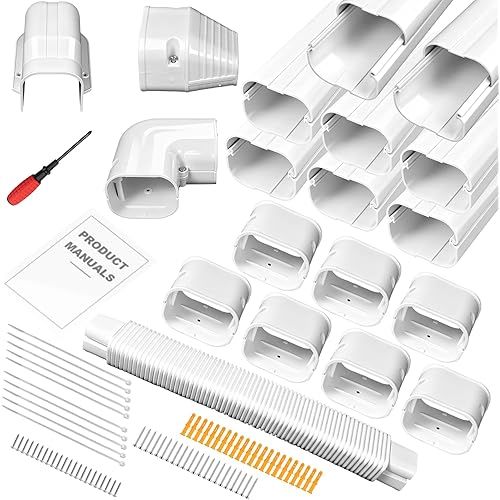 3" 13Ft Mini Split Line Set Cover,Minisplit Lineset Cover Kit with Flexible Duct,White PP Decorative Paintable Kit for Mini Split, Air Conditioner, Central AC, HVAC and Heat Pumps,with Instruction