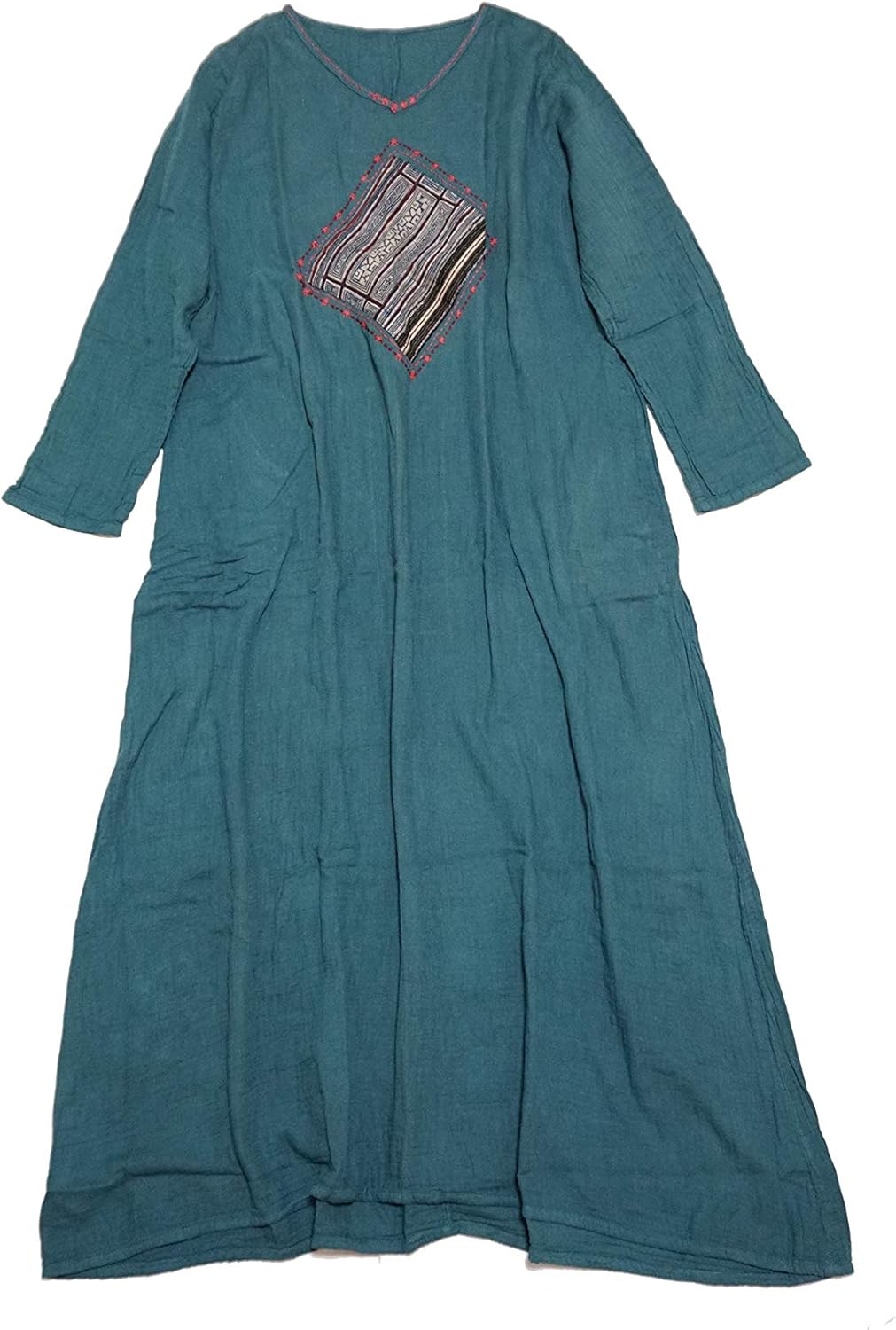 Amazon.co.jp: 民族パッチコットンロングワンピース（A）／エスニック