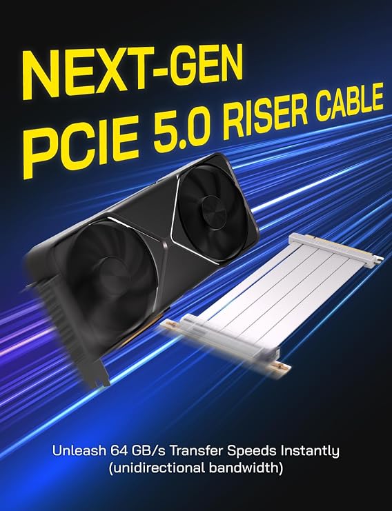 EZDIY-FAB PCIe 5.0 Riser Cable, Gen5 GPU Extender, Right Angle, 20cm, White