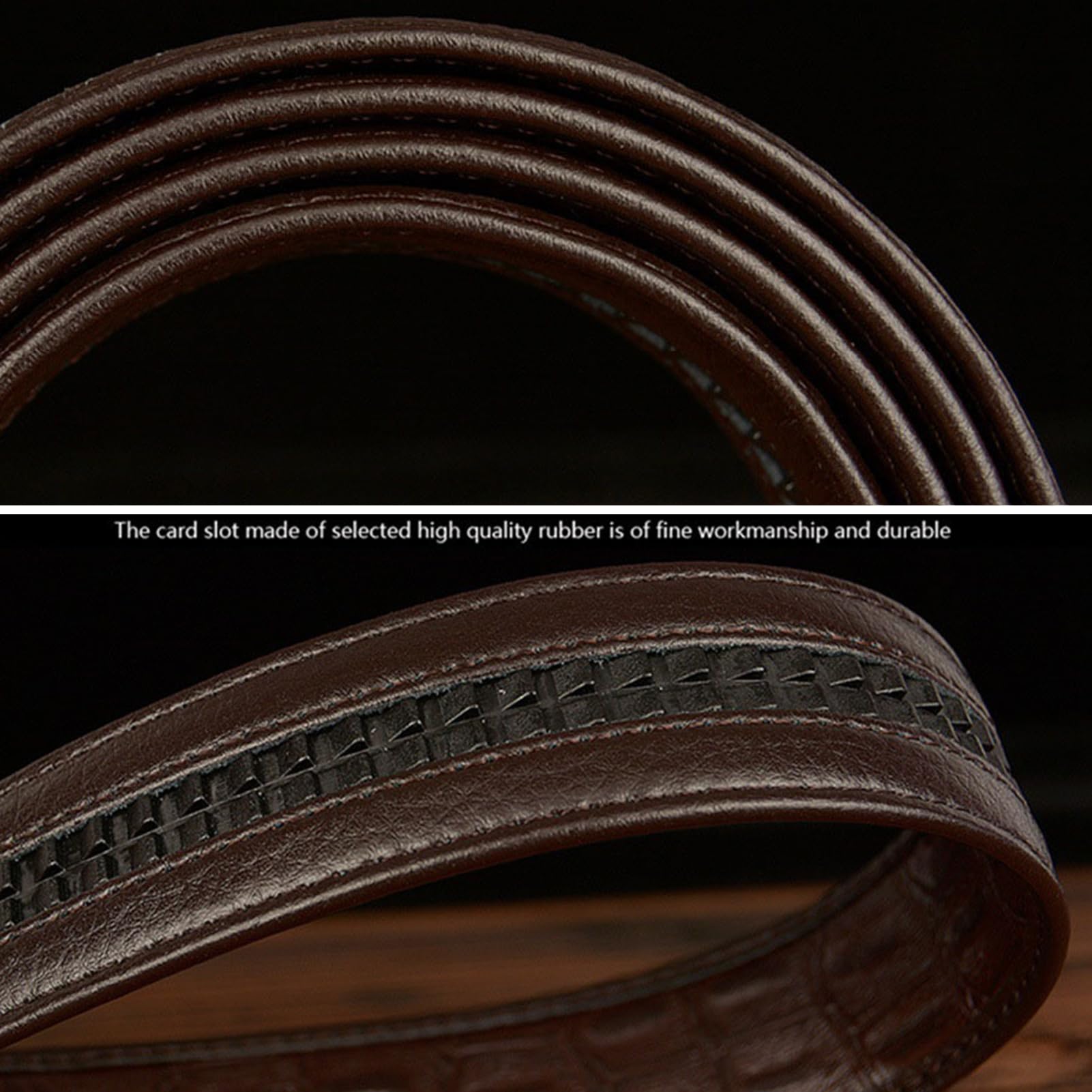 Cinturón De Trinquete Deslizante Cuero Con Patrón Cocodrilo, Hebilla Automática Grabada Animales, Cinturón Ocio Occidental, 130cm, Negro