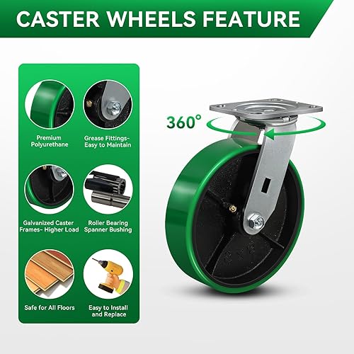 Miniatura 3 de Ruedas giratorias de 8 x 2 pulgadas, ruedas resistentes, rueda de poliuretano, capacidad de hasta 1500 libras. Uso para camión de plataforma,