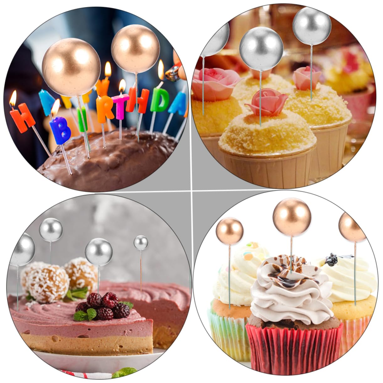 Amosfun 120 Stk Kugelkuchen Dessert-Topper Cupcake-Topper aus Schaumkugeln Kuchen Topper party dekoration birthday cake decoration Kuchenverzierungen Kuchendekorationen Eisendraht Silver