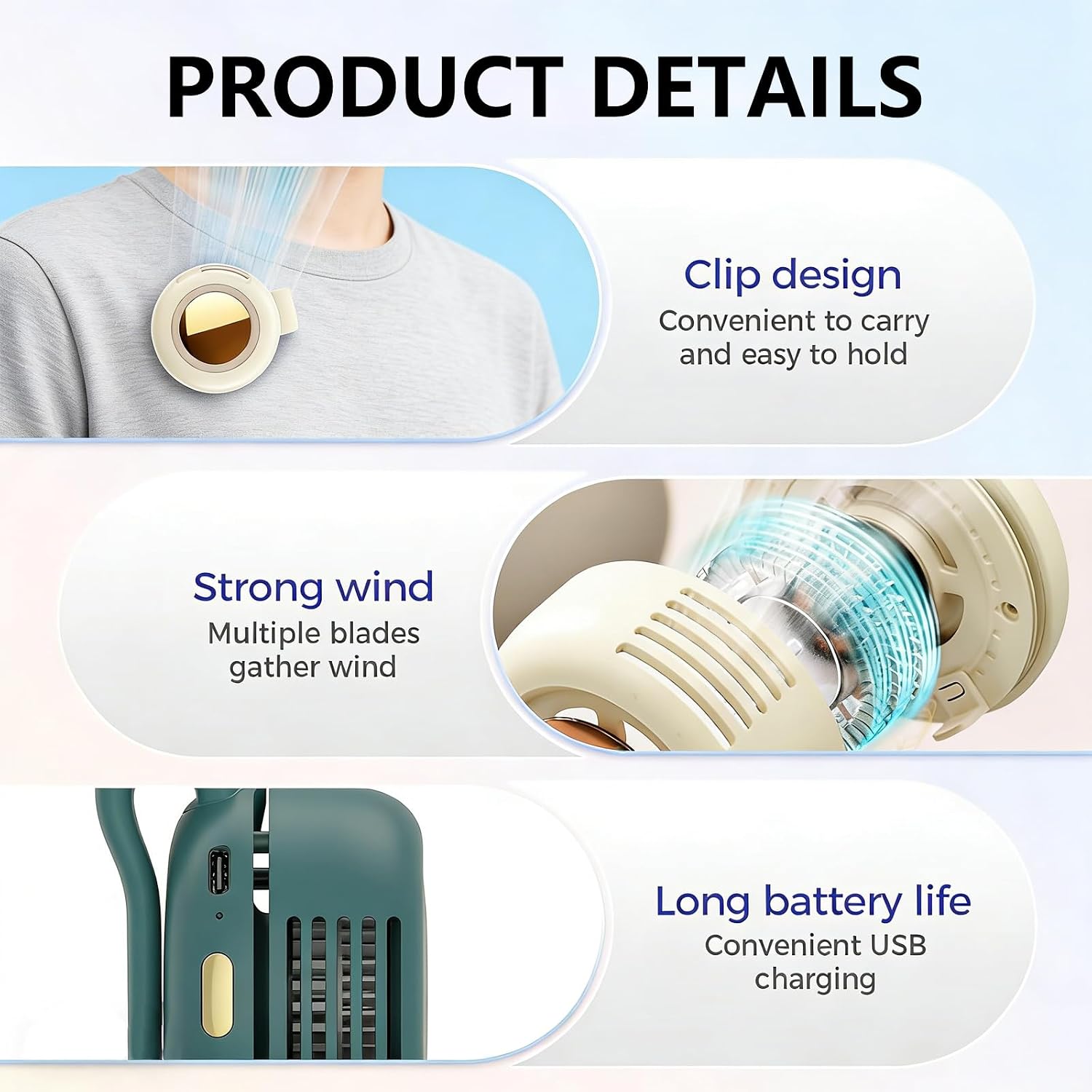 360° Rotatable Mini Portable Clip on Fan,2026 New Small Fan Clip on for Shirt & Waist Fan, Adjustable 3-Speed Suspended Whirlwind Cooler Fans, For Outdoor & Travel & Office (white-2pcs)