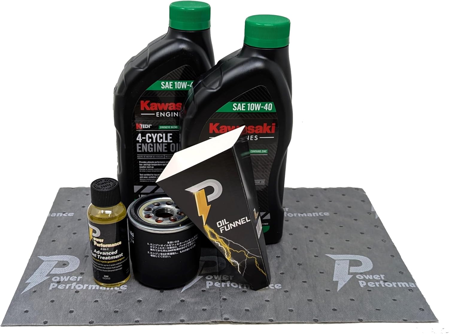 Power Performance 10W-40 Oil Change Kit for Kawasaki 49065-0724 (0734) and Fuel Treatment