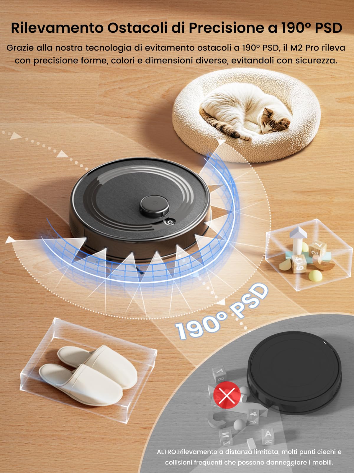 LEFANT M2Pro Robot Aspirapolvere Lavapavimenti con Mappatura Laser dToF, 6000Pa, Stazione di Raccolta Polvere Automatica 2.7L, Navigazione PSD, Pulizia Personalizzata, App/Alexa/Google, Nero