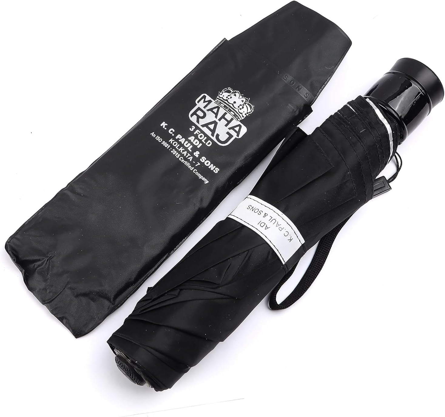 MahaRaj 3 Fold Black heavy Duty Umbrella