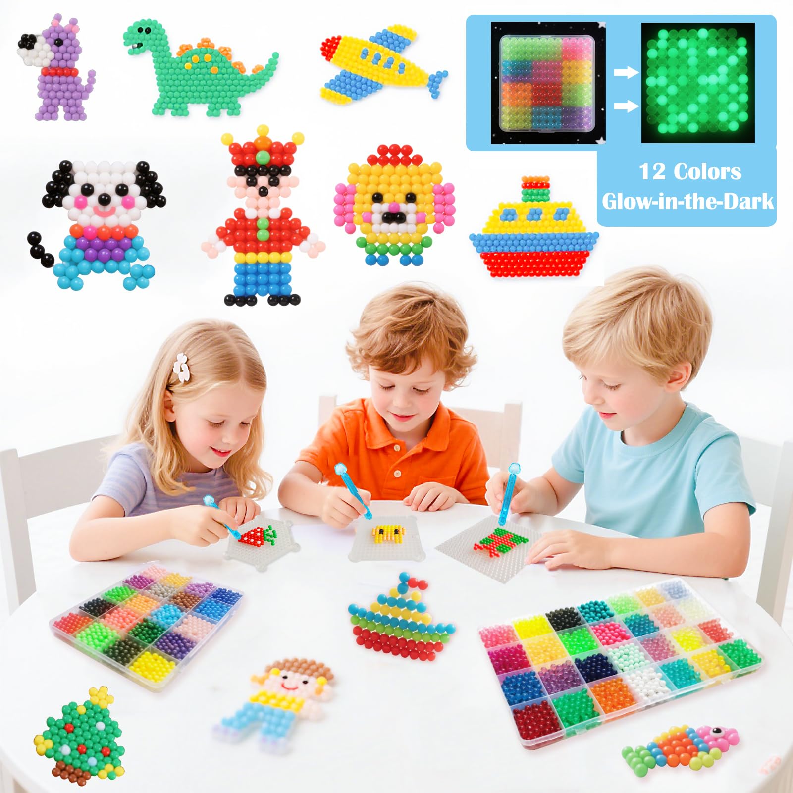 Non-Iron Fuse Beads Kit - 48 Vibrant Colors - 4960 Beads with 12 Glow-in-Dark Arts and Crafts Bundle - Image 3