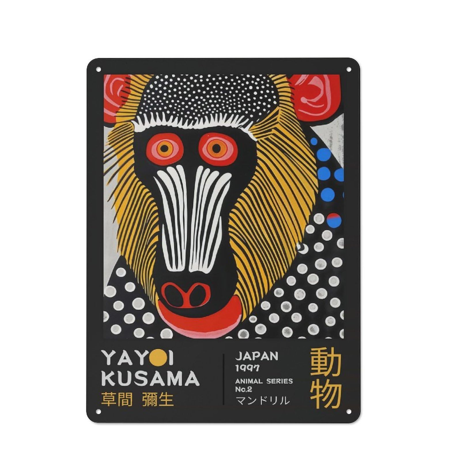 Junmoney Style-13 Garage Style Yayoi Kusama No.2 Mandrill Exhibition Poster Decorative Metal Plaque 40X30cm, Garage Wall Decor For Workshop, Basement, Shed Or Games Room
