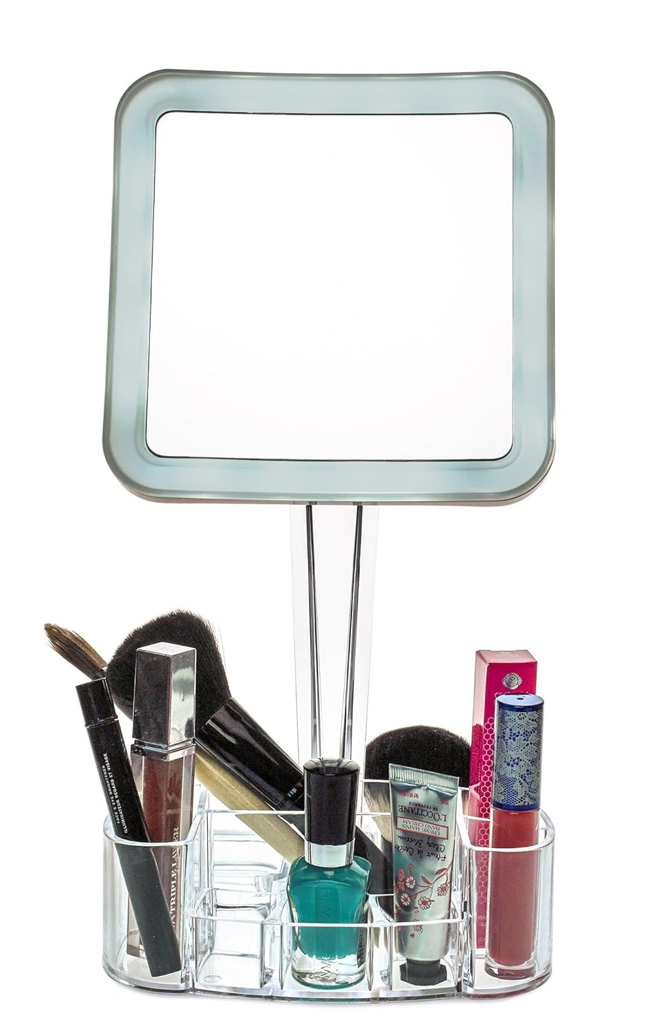 LED Lighted 7X Magnification Square Makeup Mirror with Organizer