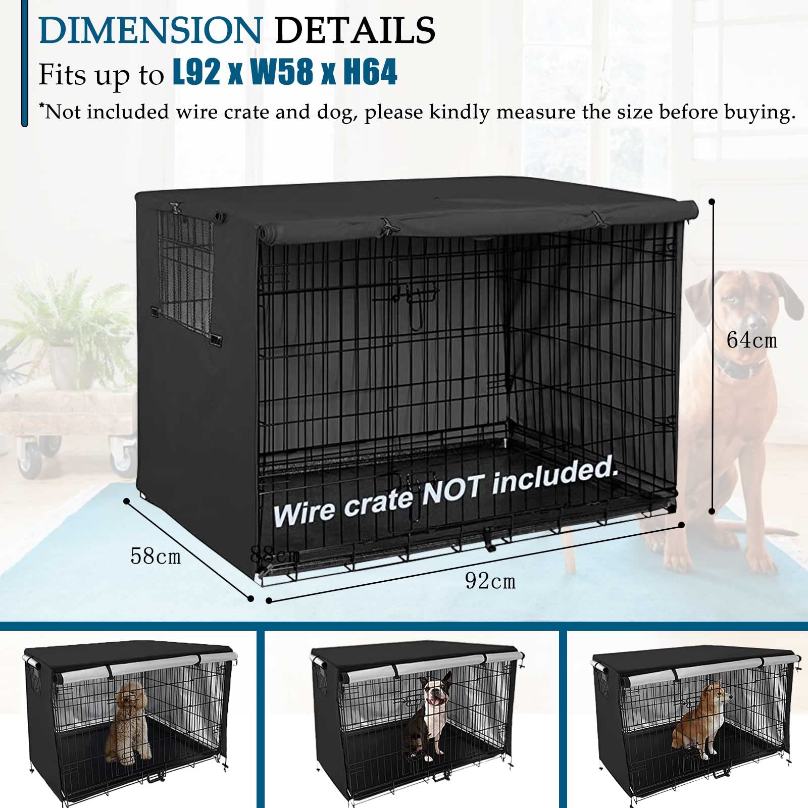 Telo Copertura Gabbia per Cani, Tela Oxford 210D Doppia Porta Copri Kennel Cane, Materiale Resistente Impermeabile Ombreggiante Traspirante Copertura per Cane Kennel (95 X 61 X 64cm)