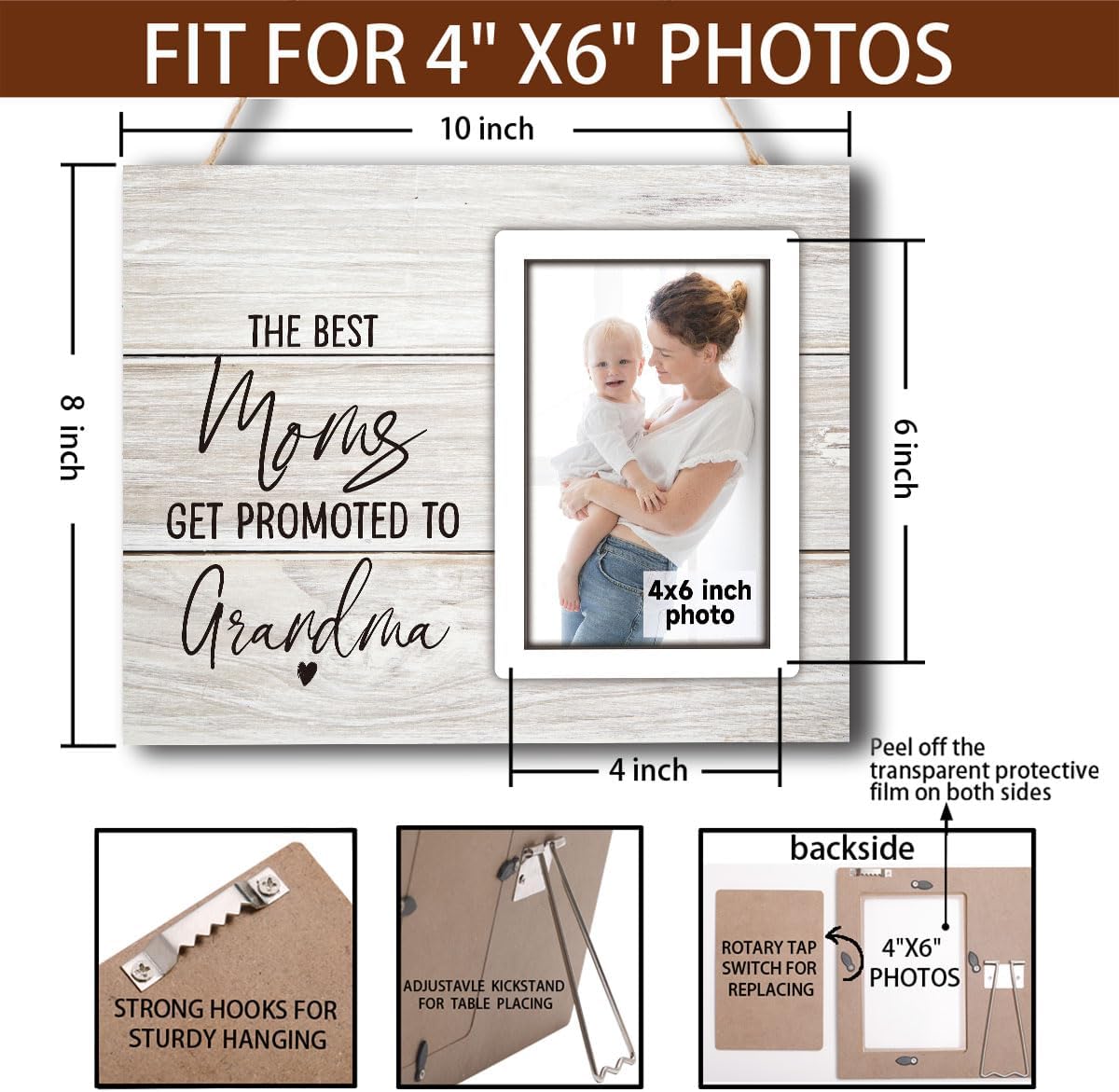 Grandma Picture Frame, Grandma Gifts, The Best Moms Get Promoted to Grandma Photo Frame 4x6 Grandma to Be, Nana Picture Frame, Pregnancy Announcement for Grandma, Grandmother Gifts - Image 4