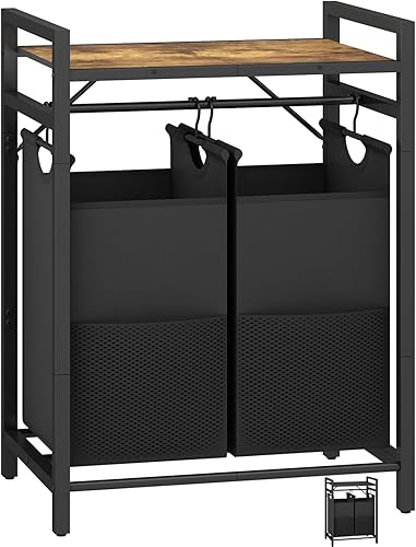Cesta alta para ropa sucia con estante superior, cesta de lavandería de dos colores con bolsa extraíble, cesta de ropa para cuarto de lavado,