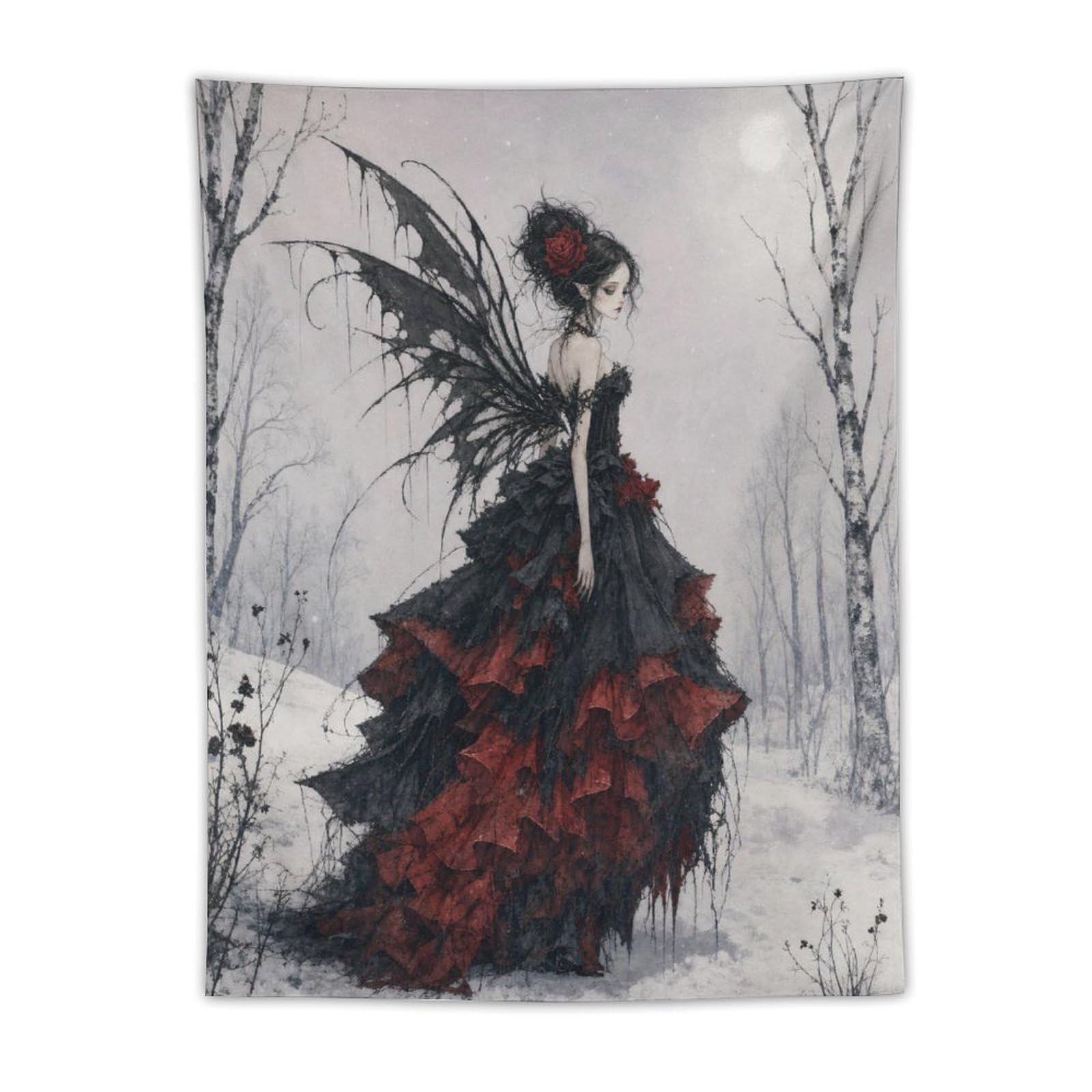 H3B8U2Y5 Gothic Fairy in Snow Wall Tapestry, Gothic Oil, College Dorm