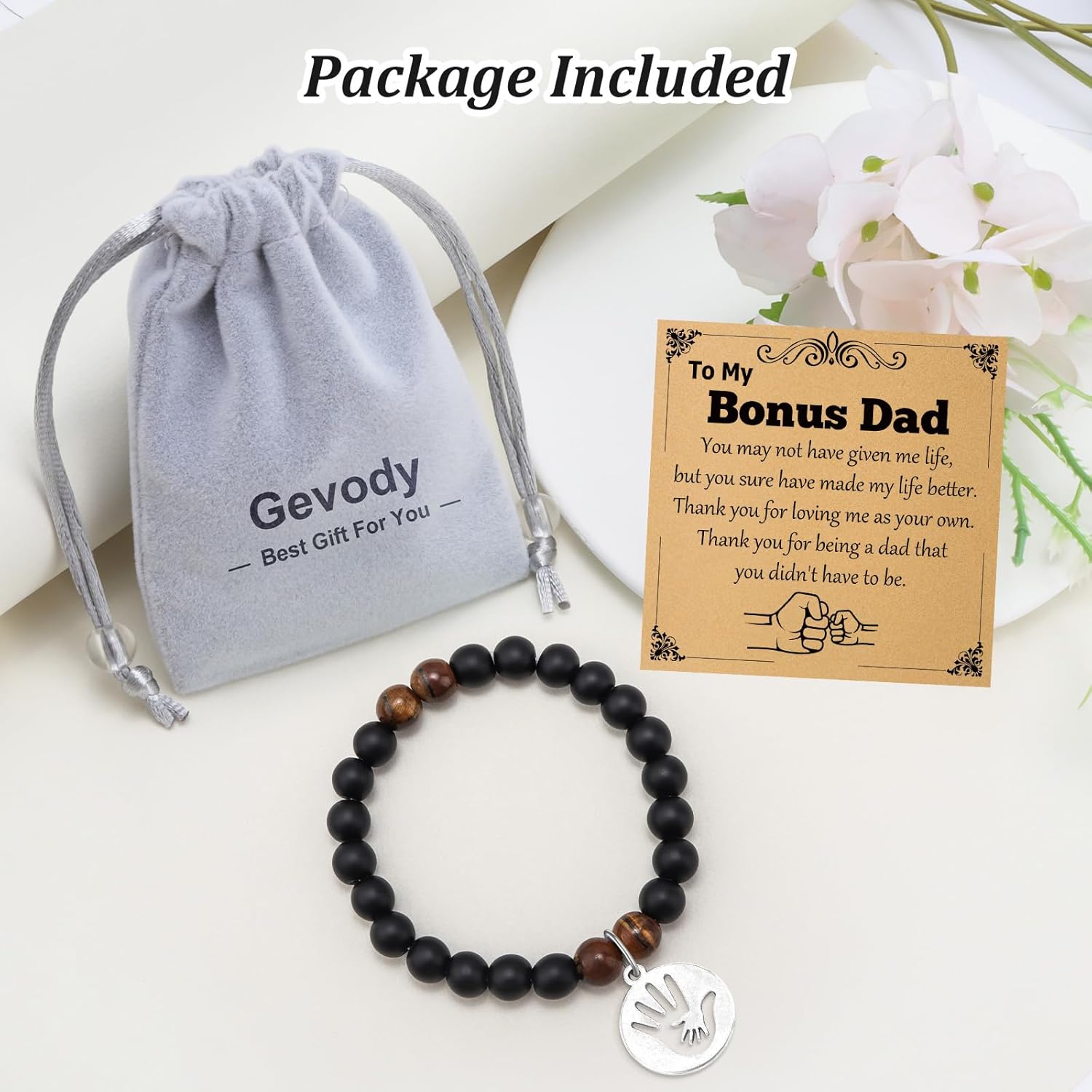 Step Dad Beads Bracelet for Men Thank You Gifts for Bonus Dad Appreciation Gifts for Him Father in Law Stepdad Beaded Bracelet Christmas Birthday Present for Stepfather Stepdad Stretch Jewelry - Image 6