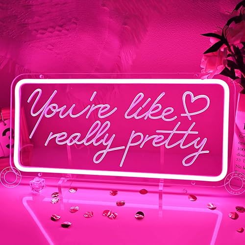 SYLHOME Letrero de luz LED de neón con texto en inglés Pink You're Like Really Pretty USB Gorgeous Girls Bedroom Kids Room Wall Decor Wedding