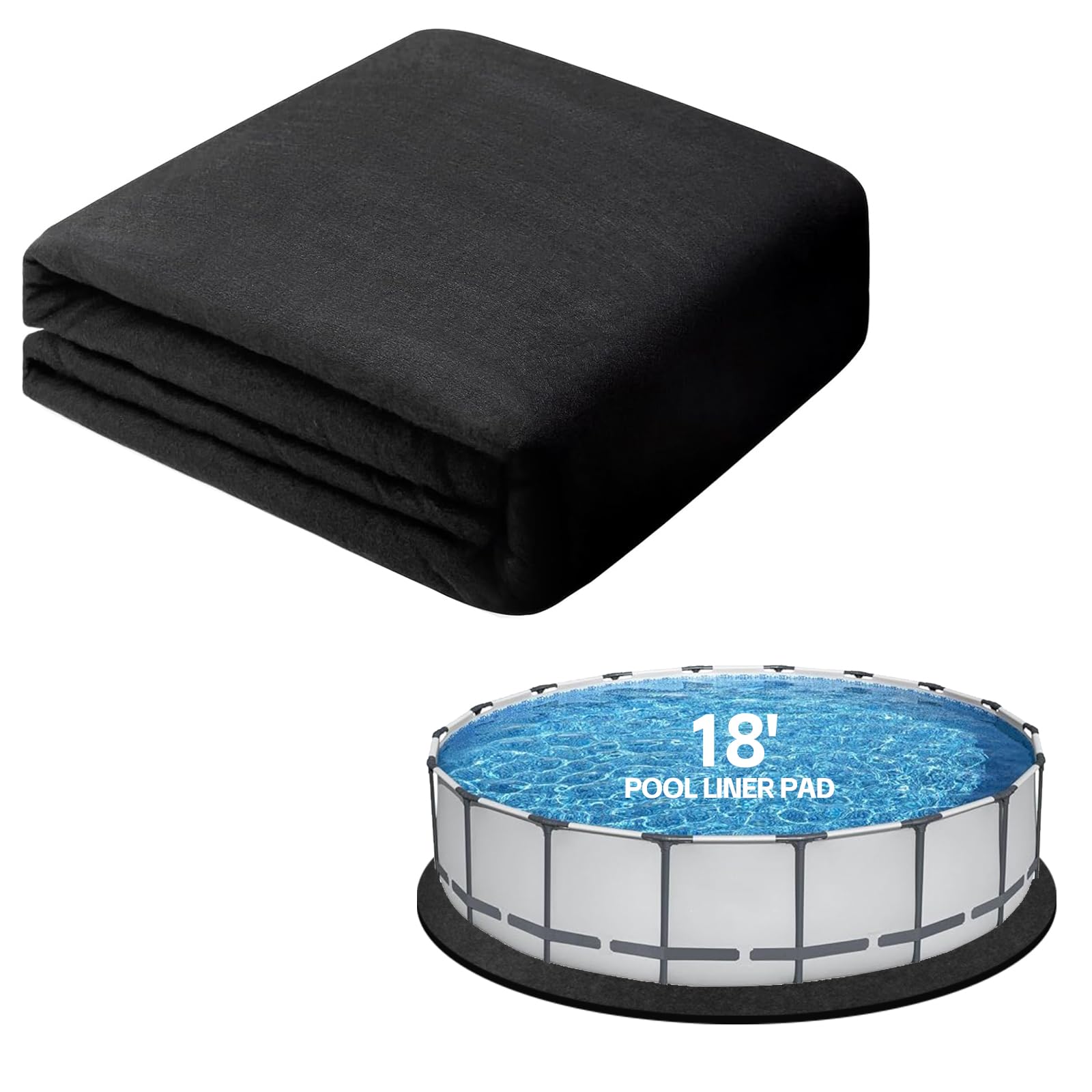Tapis de piscine rond de 5,5 m, tapis épais pour piscine hors sol, tapis de piscine robuste pour piscine résistante aux perforations, prolonge la durée de vie de la doublure, noir (5,5 m)