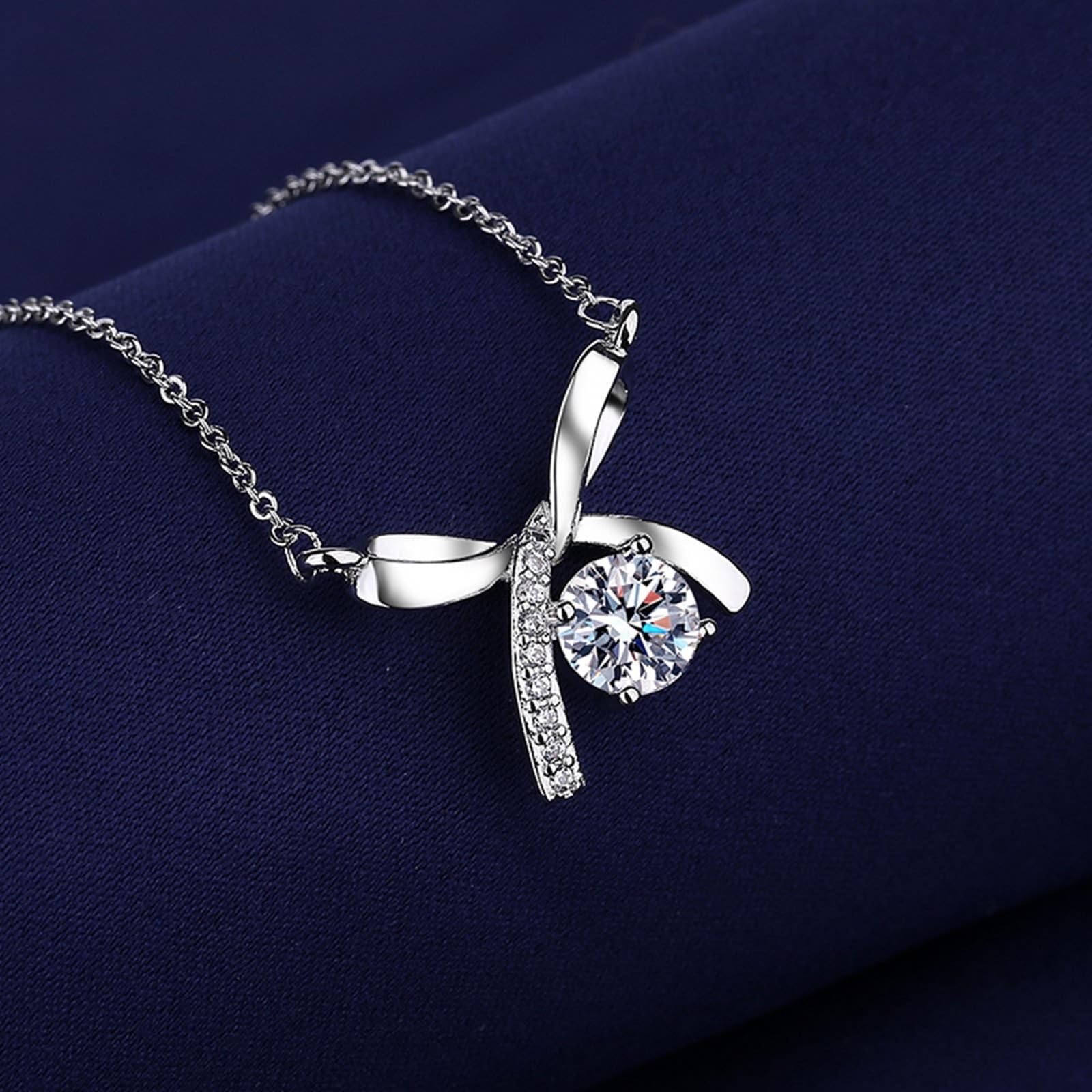Naszyjnik damski z białego złota 18k/14k/9K, łańcuszek na szyję z zawieszką kokardką z diamentem laboratoryjnym, prawdziwa biżuteria, łańcuszek regulowany 40 + 5 cm