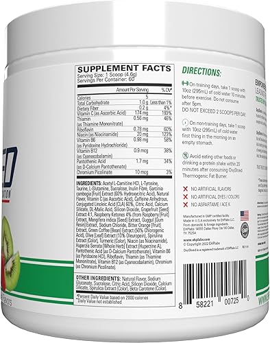 Miniatura 89 de EHP Labs OxyShred - Polvo termogénico para antes del entrenamiento y suplemento para adelgazar, clínicamente probado, con L-glutamina y