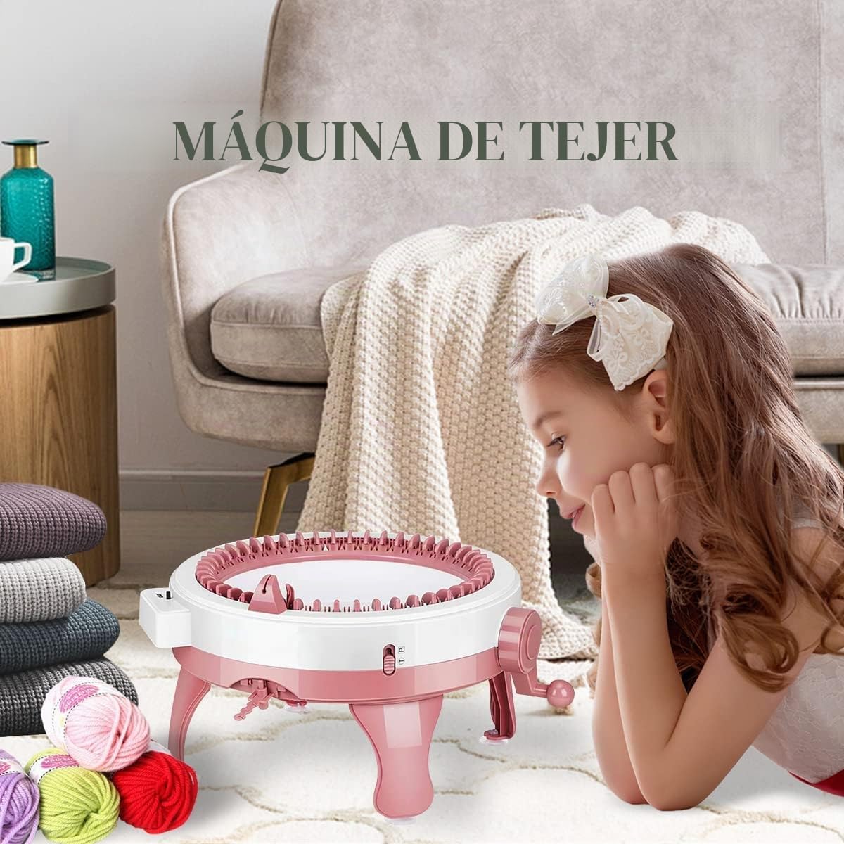 Máquina de tejer SENTRO, máquina de tejer de 48 agujas con contador de filas, máquina de tricotar para gorros, calcetines y bufandas para adultos
