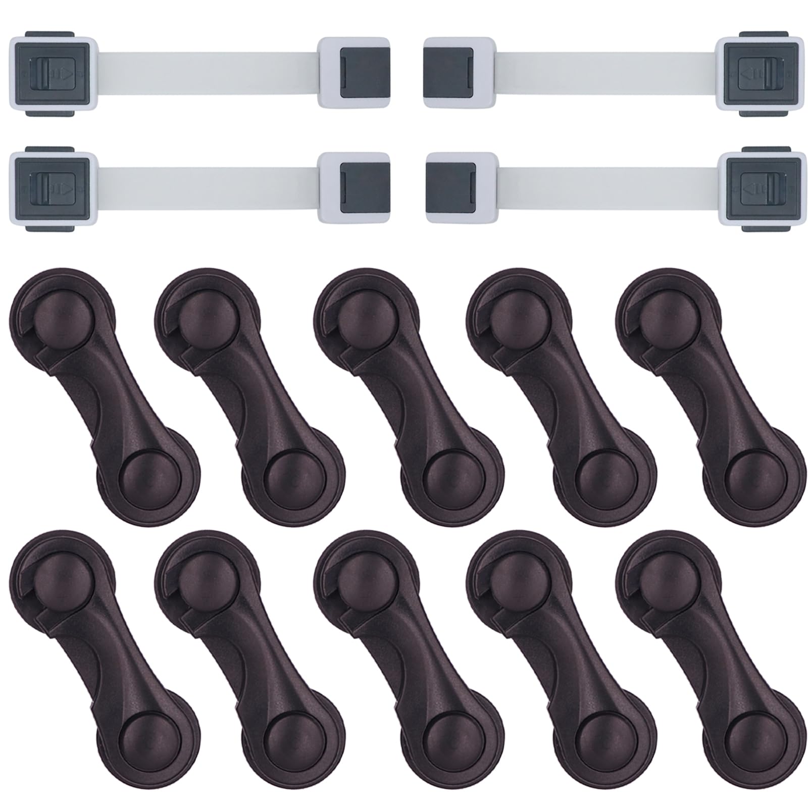 Adjustble Cabinet Locks 4 Pack & Child Safety Cabinet Strap Locks 10 Pack