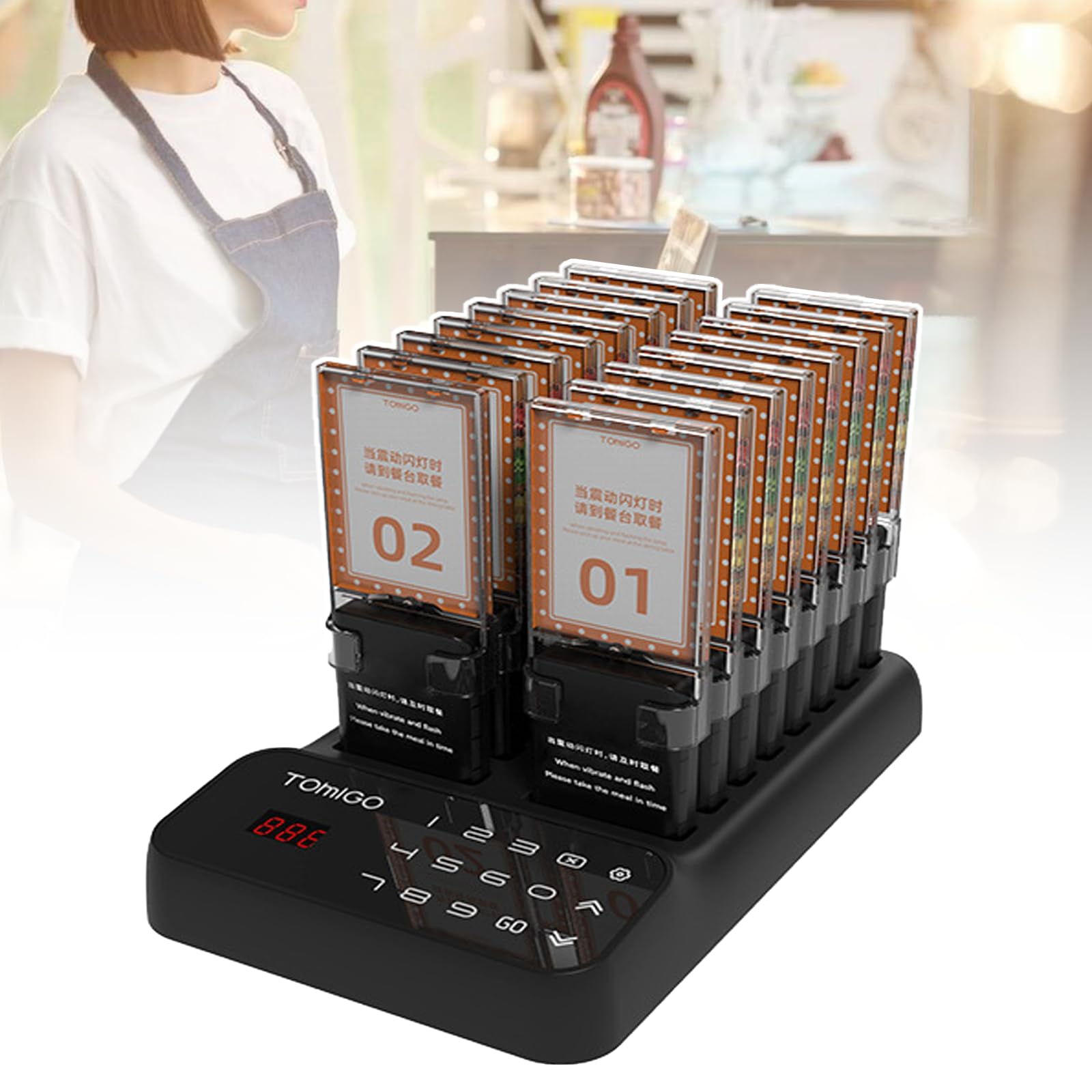Pager Restauracyjny, Bezprzewodowy Brzęczyk, Zdalne Wywoływanie - światło/Wibracje/Dźwięk, Wodoodporny, Olejoodporny, Odporny Na Upadki, Konfigurowalna Karta Z Logo, 16 Sztuk