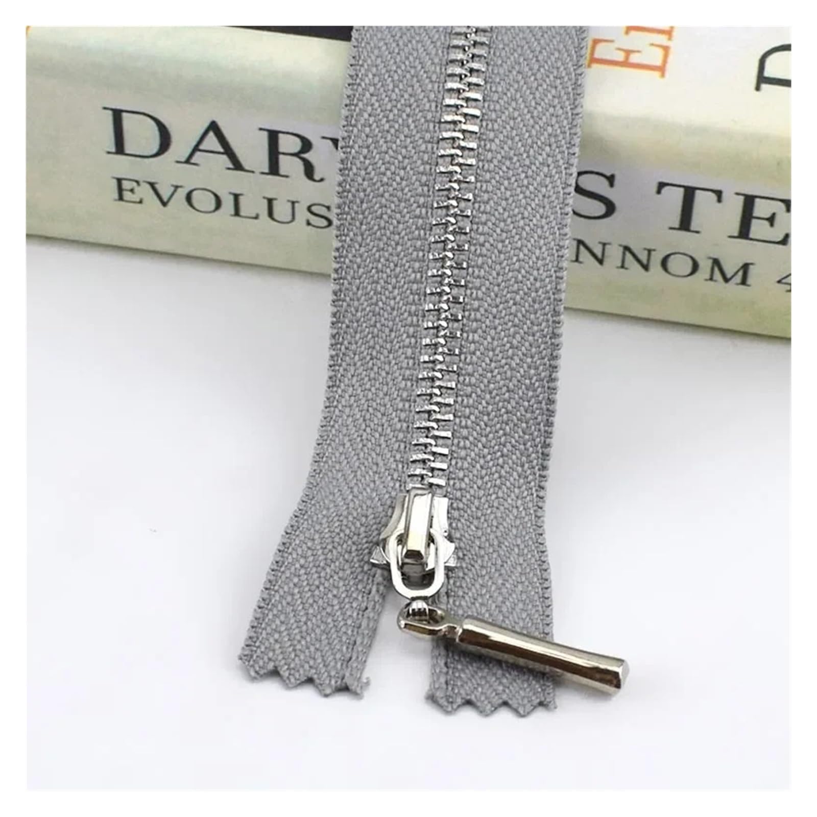 Duty Single Slider Zip, 3 Metal Zipper Silver Teeth Multicolor 15-70cm 2/5 Pcs(Grey,OPEN-END-70CM-5PC)
