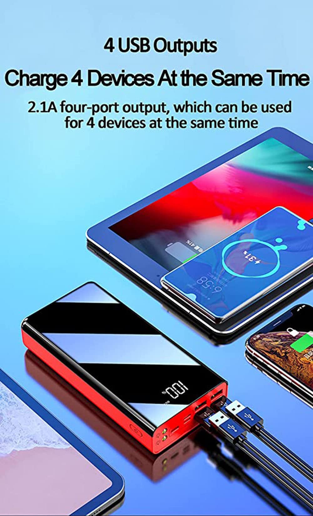 Caricabatterie portatile Power Bank Batteria esterna a ricarica rapidaPower Bank 80000Mah Caricabatterie portatile, Caricabatteria portatile per telefono con display digitale LCD, 3 ingressi