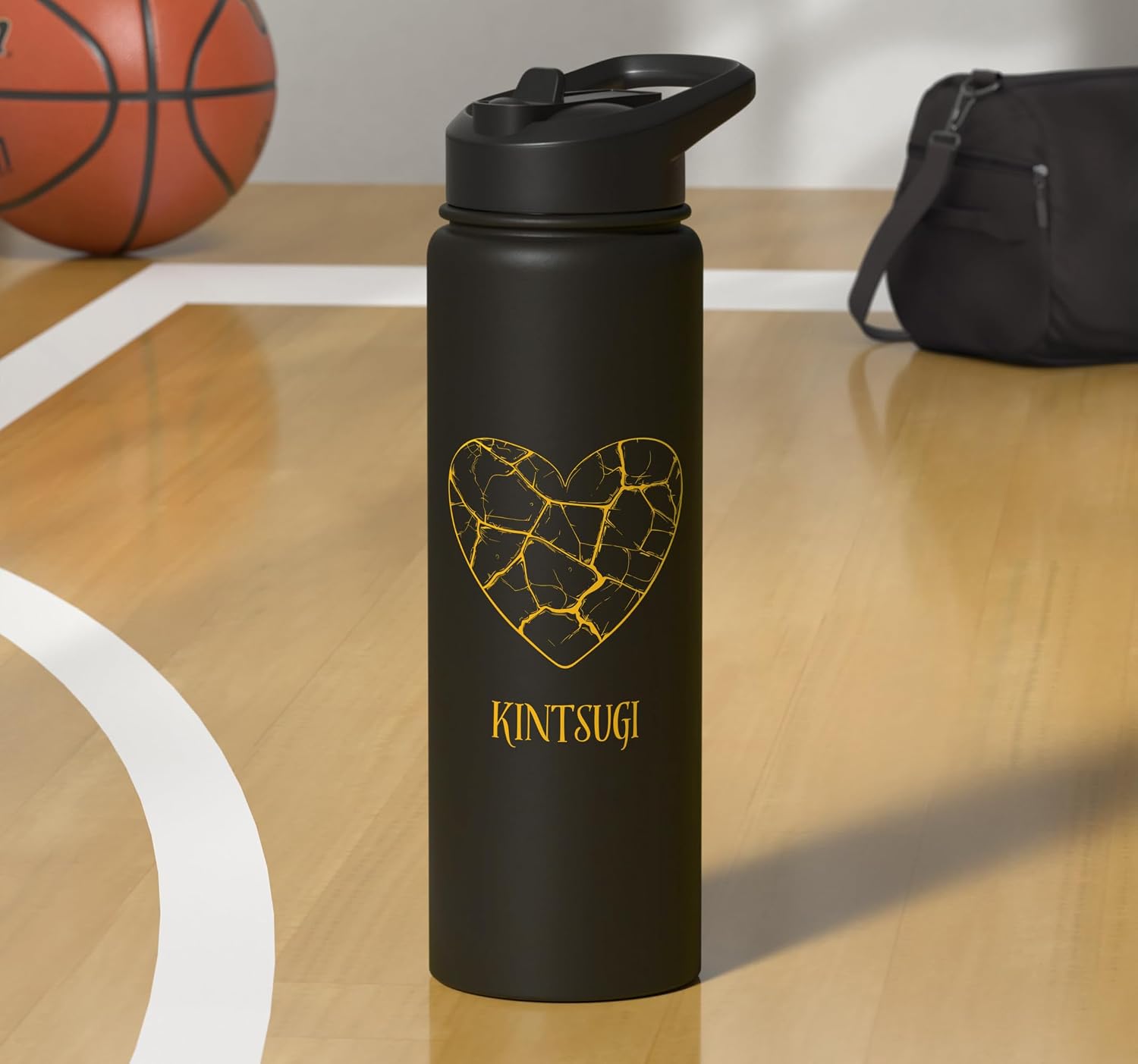 Kintsugi Pottery Golden Heart Repaired Stainless Steel Insulated Water Bottle