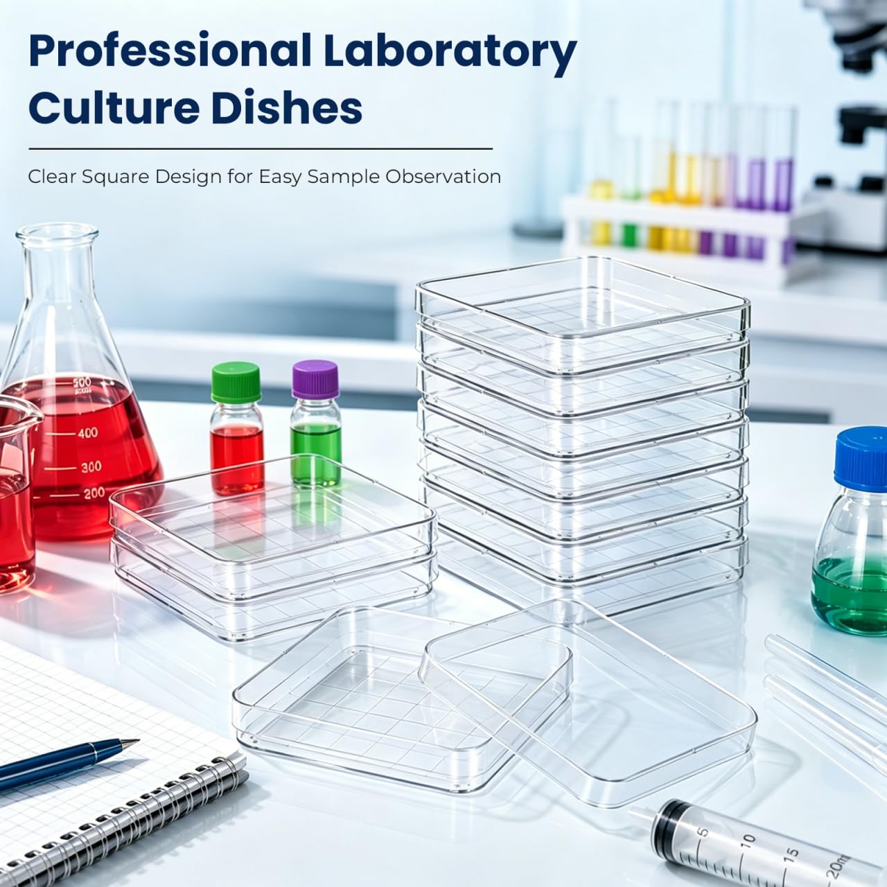 MAGICLULU 10 pièces Boîtes Pétri Carrées avec Couvercle Boîtes Pétri Transparentes pour Microbiologie Recherche Botanique Projets Scolaires et Laboratoire Scientifique
