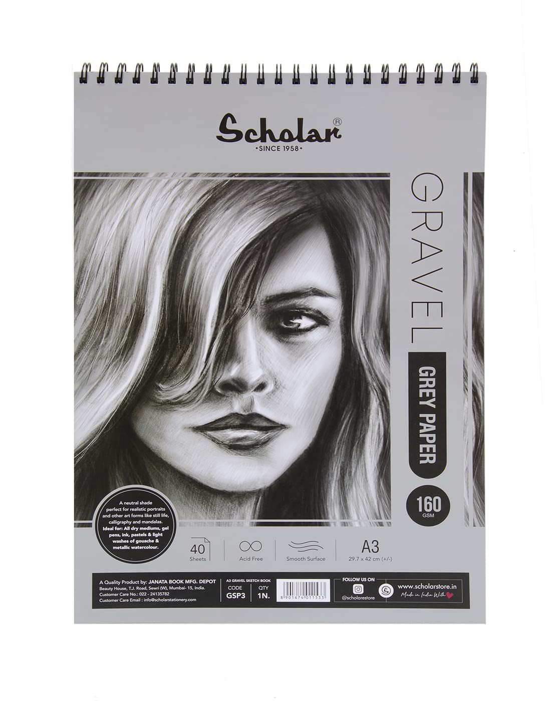 Scholar Gravel Sketch Pad (170 GSM Grey Toned Paper) (A3) (B0867Z6D8K) Amazon Price History, Amazon Price Tracker