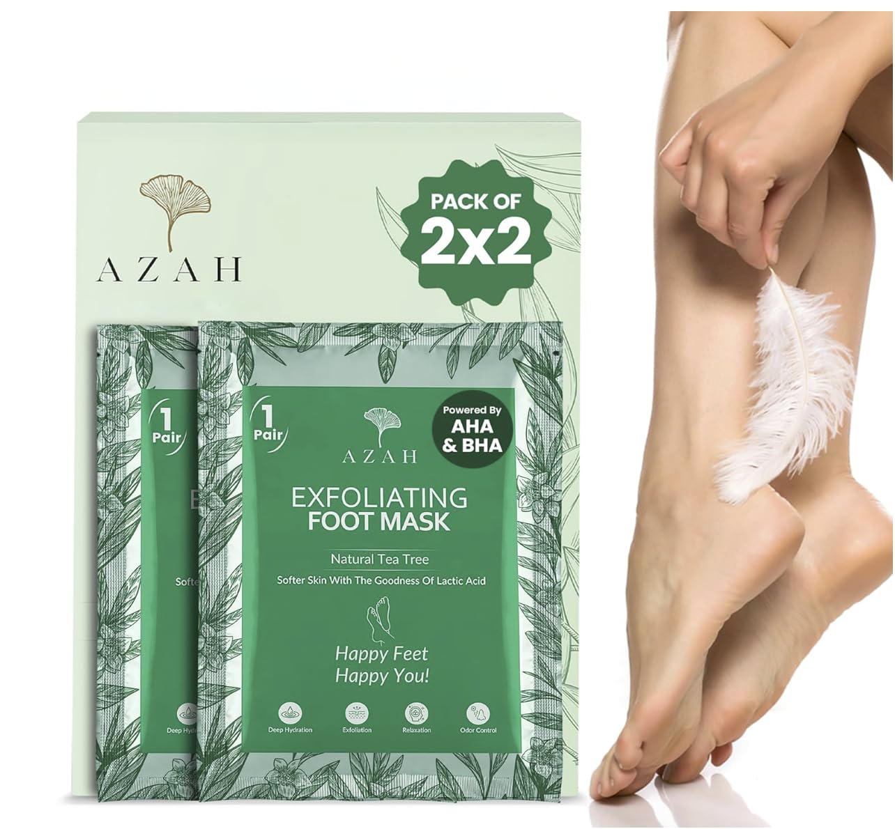 A,z'a/h Foot Mask Peeling Feet Mask [Pair of 2] | Korean Foot Peel off Mask for Cracked Feet | Peeling and Exfoliating | Legs care at Home | Exfoliating Sheet for Home | Tea Tree Sheet