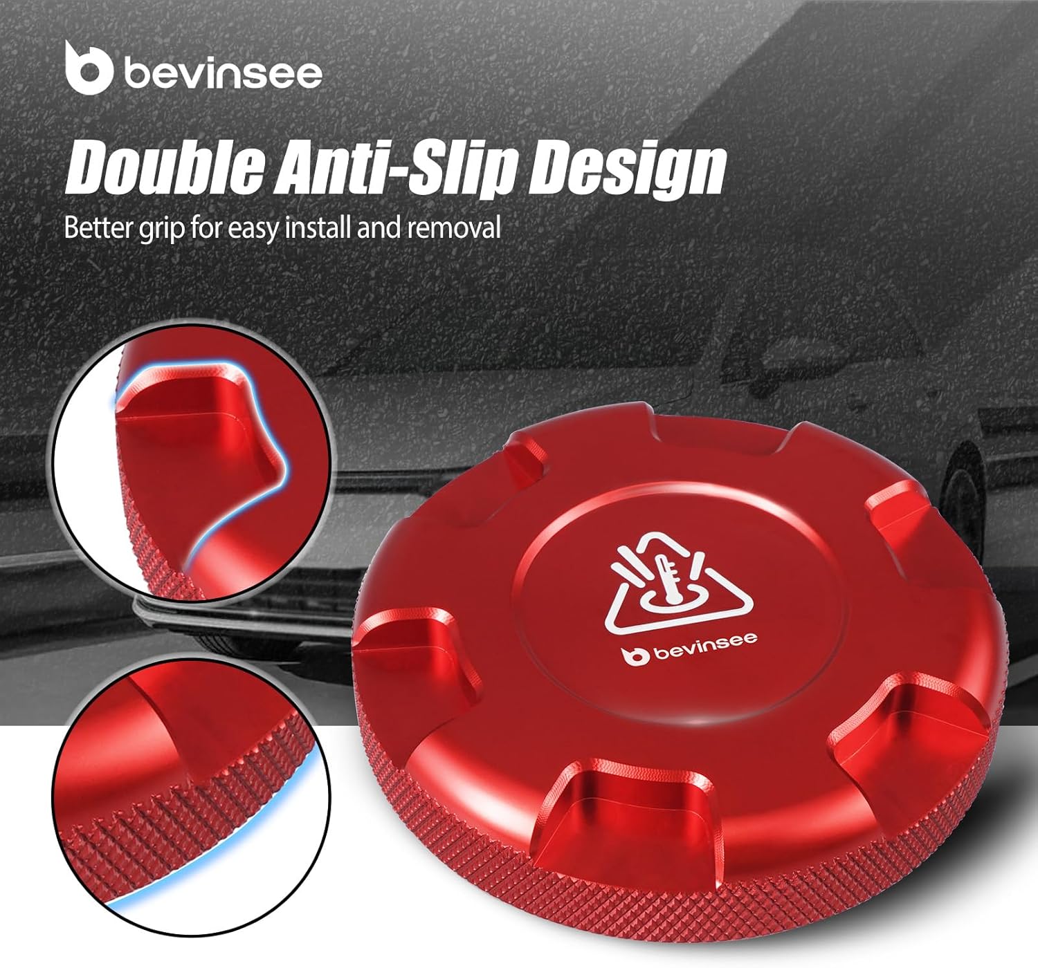 Bevinsee Expansion Tank Cooling Reservoir Cap Cover Compatible with S3 8V 2013-2020 8Y 2020-2024 Compatible with VW Golf 7 2013-2020 Replacement 3C0121321 2Q0121321 5Q0121321 Aluminum Red