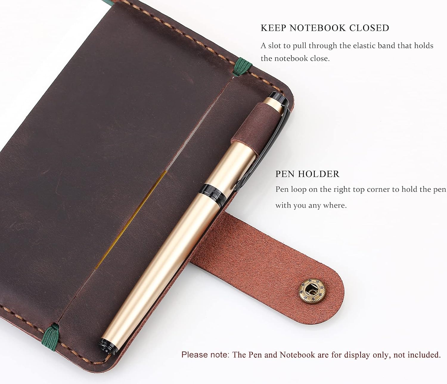 Leather Journal Cover for 3.5"x5.5" Hardcover Notebook, Rustic Handmade Leather Notebook Cover Compatible with Moleskine, Pocket-Sized Hardcover Notebook, Coffee