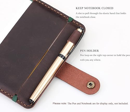 Miniatura 5 de Funda de cuero para cuaderno de tapa dura de 3.5 x 5.5 pulgadas, funda de cuero rústica hecha a mano compatible con Moleskine, cuaderno de tapa dura