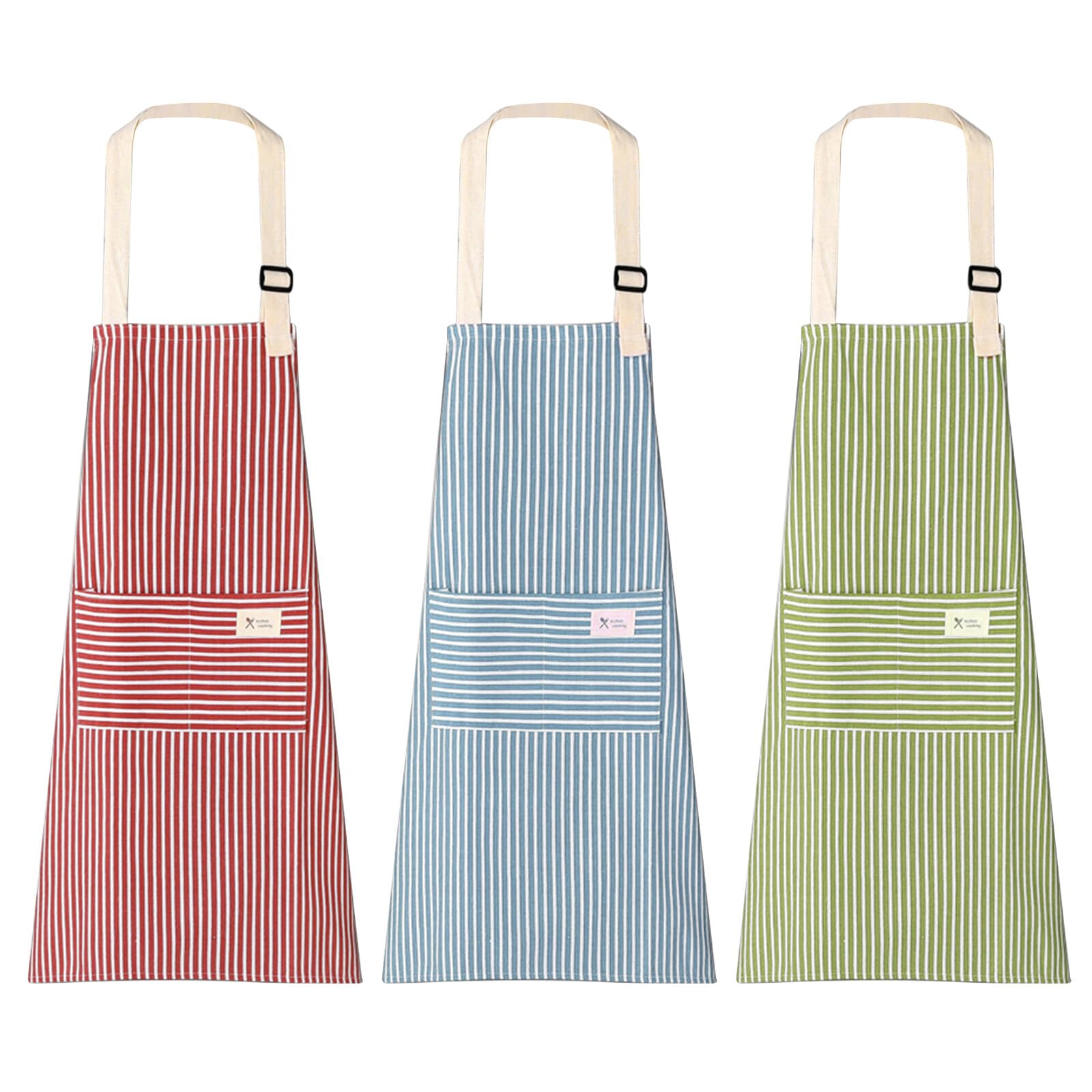Hwtcjx 3 Piezas Delantal Antiincrustante y Ajustable, Delantal de Cocina, Mandiles con 2 Bolsillos para Cocinar y Hornear para Mujeres, Hombre y Pareja (Azul, Rojo, Verde)