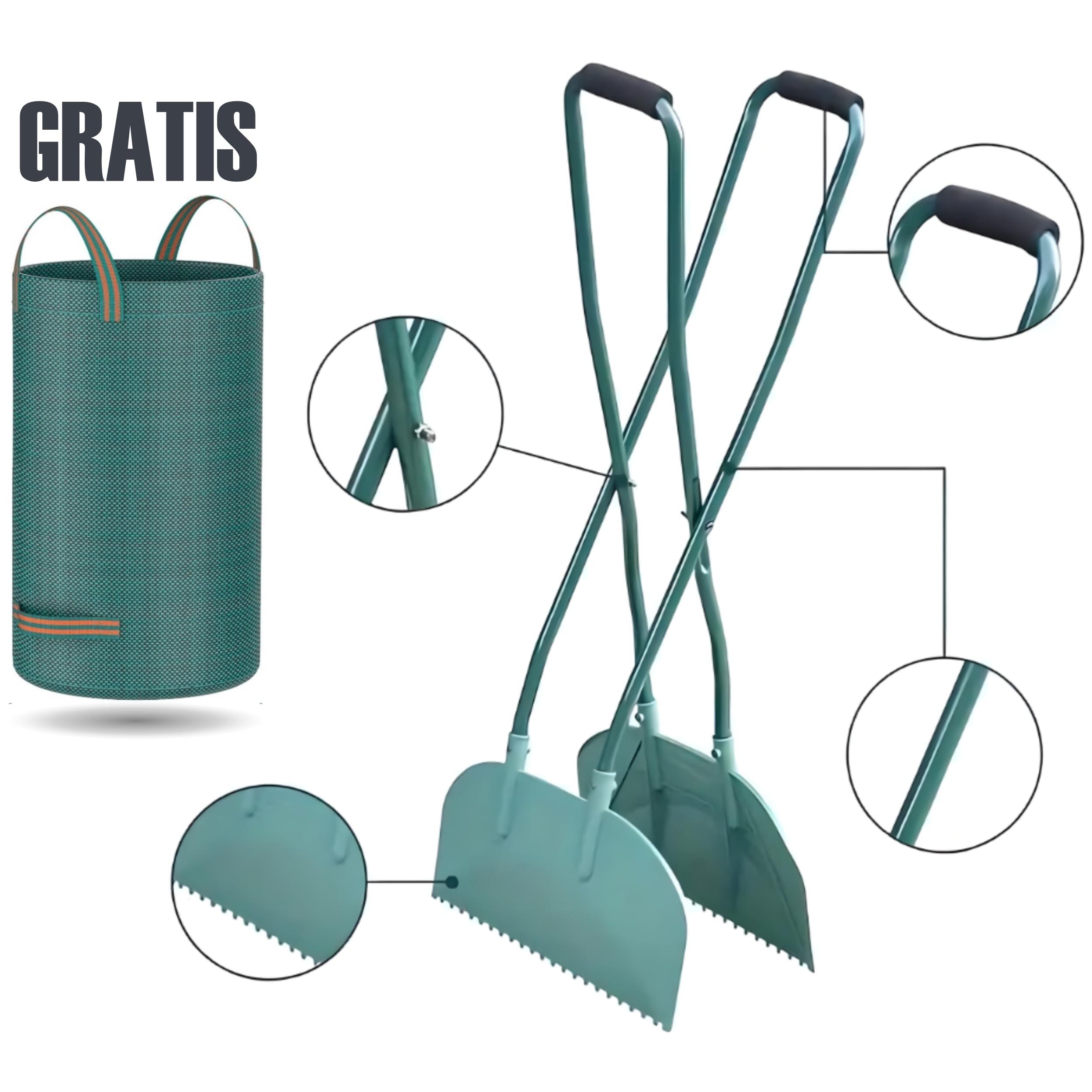 Pinza per Foglie con Manico, ergonomica 95 cm | Gratis con Sacco da Giardino da 272L | raccogli Foglie, Erba e rifiuti da Giardino