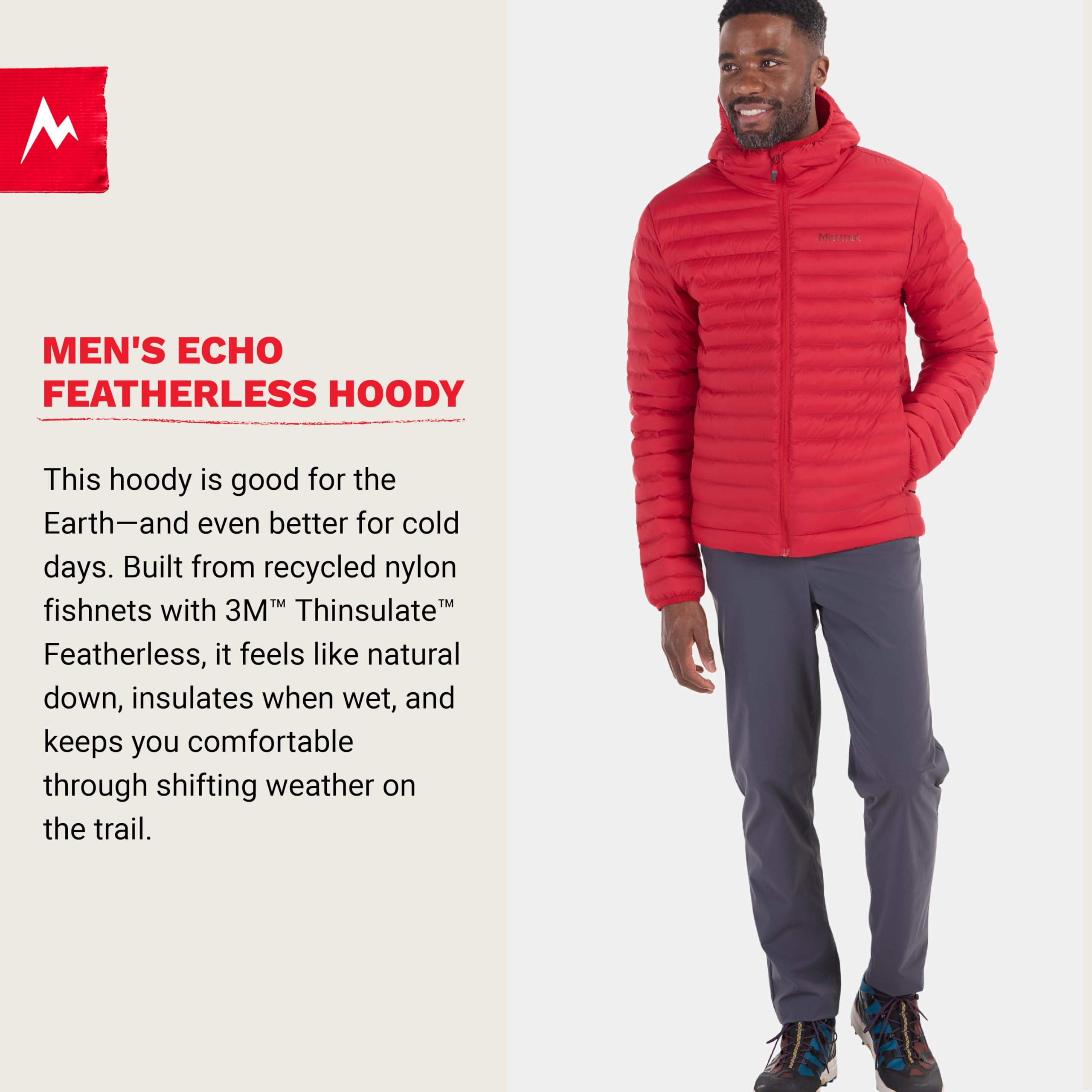 MARMOT Męska bluza z kapturem Echo Featherless, Team Red - najnowsza kolekcja, S