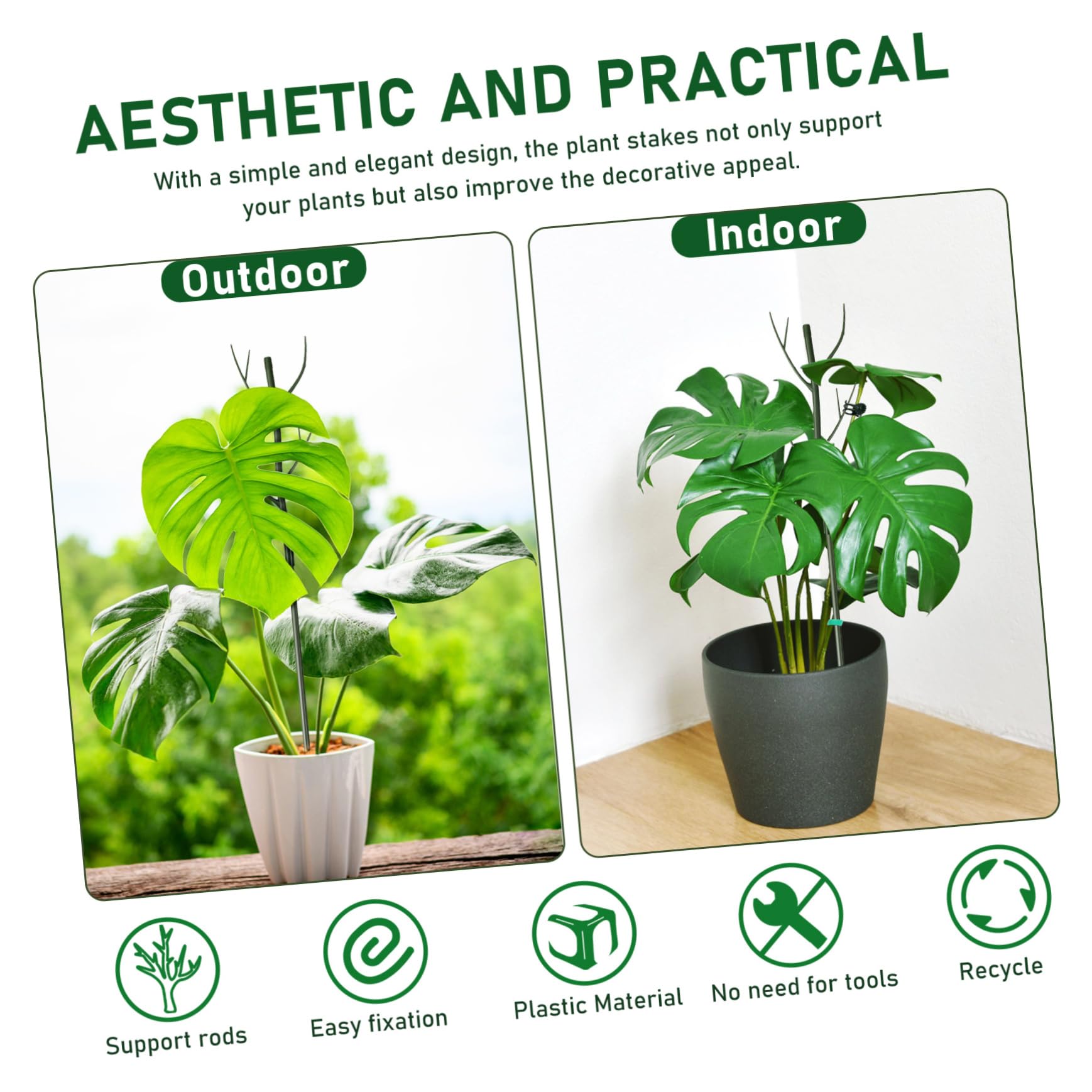 ifundom Lot de Tuteurs pour Plantes Grimpantes en Plastique Vert, 1 Set, Clips et Liens, pour Jardin et Intérieur, Support Stable et Extensible